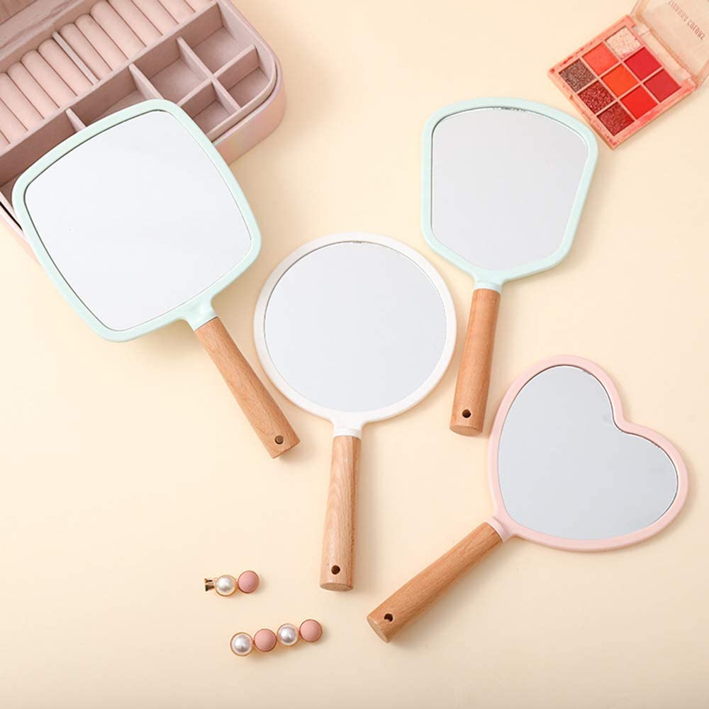 WE-CEF Handheld Wooden Makeup Mirror - Travel Portable for Men & Women - Green Square Design for Home & Travel