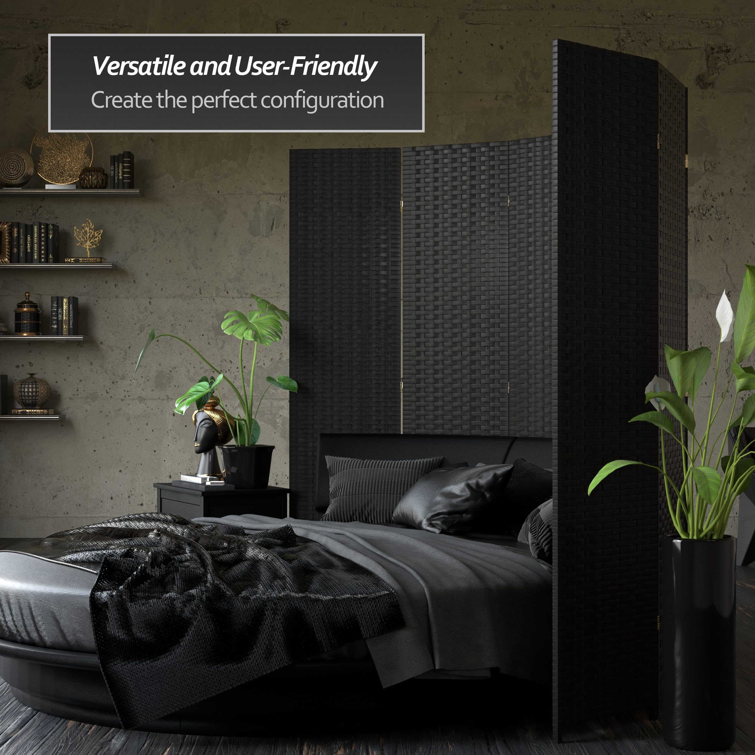 7 ft. Tall Red Lantern Woven Fiber Black 6-Panel Room Divider - Perfect for Home Decor, Office Partition & Asian-Themed Events