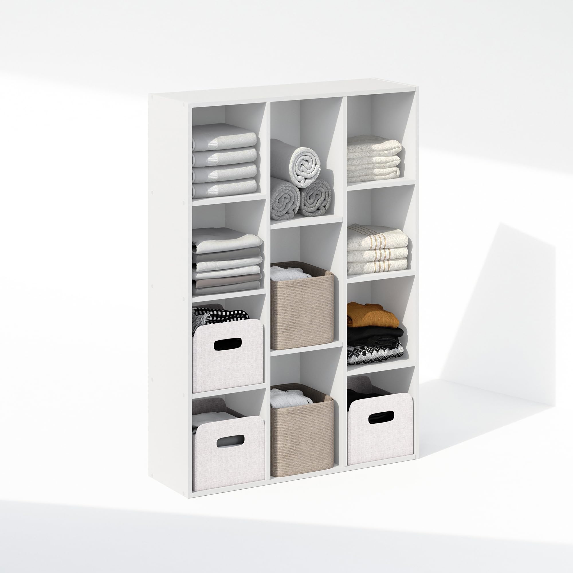 Furinno Reed 11-Cube Open Shelf Organizer - White Storage Shelf for Closet, Bedroom, Office & Living Room Organization
