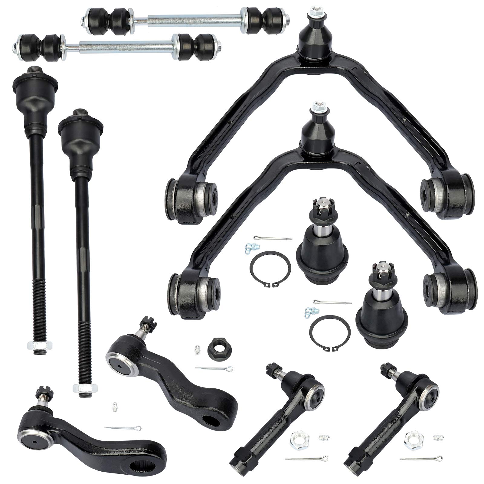 12-Piece Front Upper Control Arm Kit for Cadillac Escalade ESV EXT Chevy Silverado Avalanche Suburban 1500 Tahoe GMC Sierra Yukon XL 1999-2006 - Includes Lower Ball Joint, Tie Rods, Idler Arm & Pitman Arm - Perfect for Suspension Repair & Off-Road Upgrades