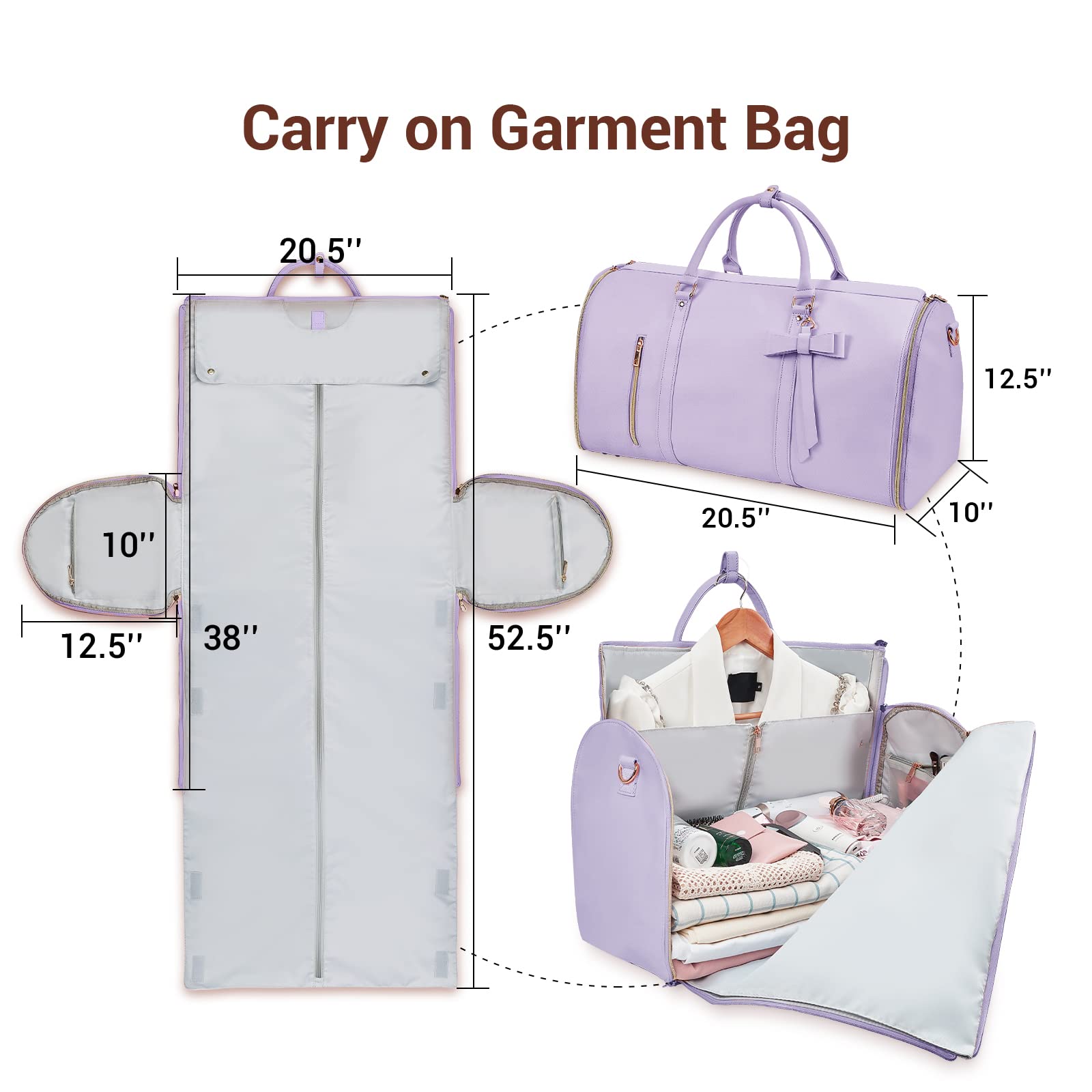 Women's Convertible 2-in-1 Travel Garment Bag - Foldable PU Suitcase with Hanging Clothes Organizer, Toiletry Pocket & Shoe Compartment (Purple) | Perfect for Business Trips, Weddings & Weekend Getaways
