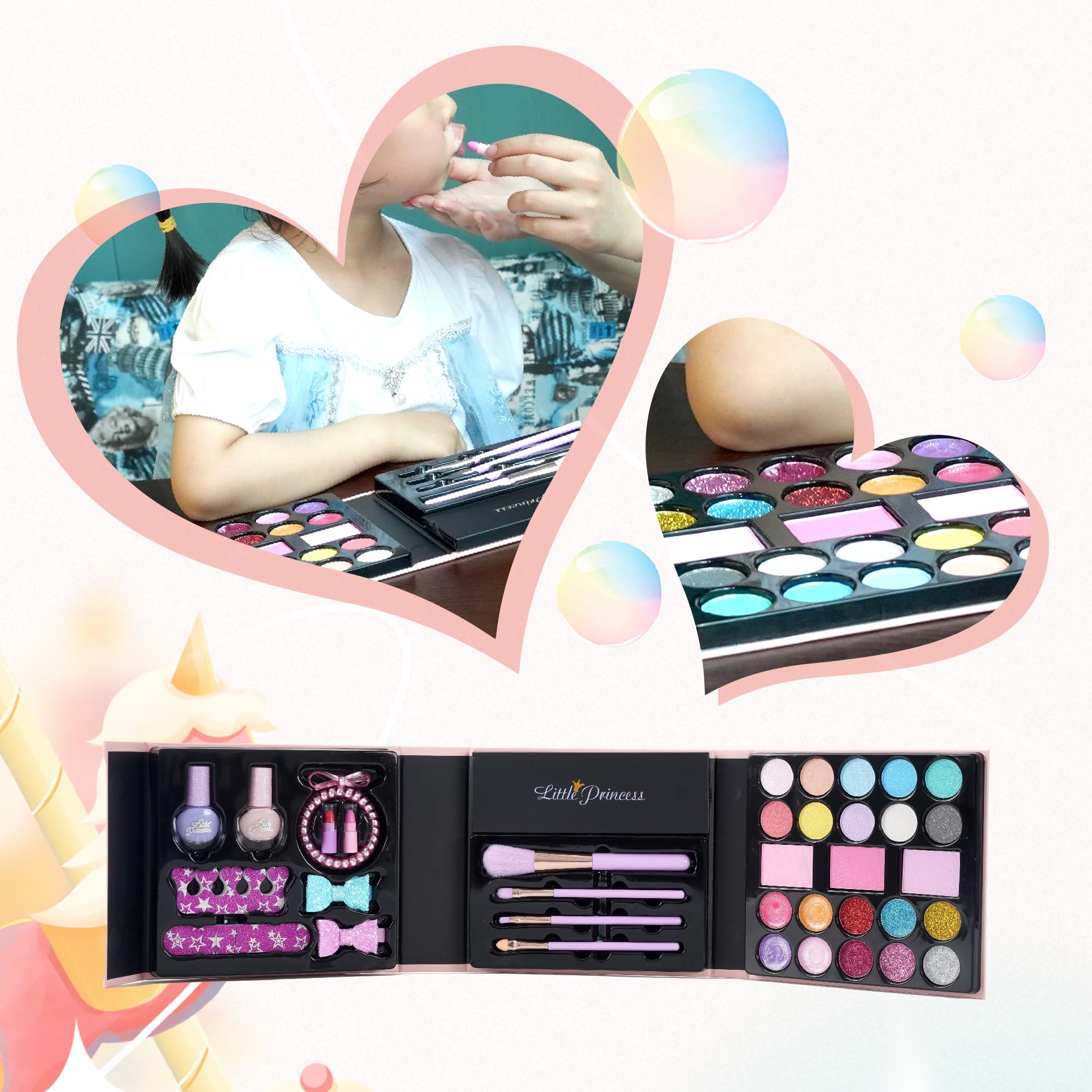 Washable Kids Play Makeup Set for Girls Ages 5-12 - Non Toxic Toy Makeup Kit with Mirror & Fold Out Design (Pink) - Perfect for Birthday Gifts, Pretend Play, Dress Up & Role Playing Games
