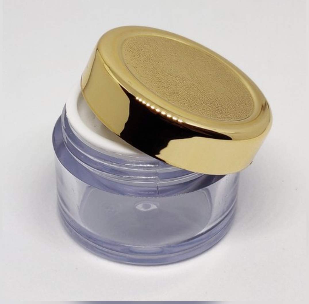 Dinemart 8-Piece 15GMS Clear Sanjar Cosmetic Jars with Golden Lids & White Stoppers - Empty Containers for Lip Balm, DIY Skincare, Body Butter & Creams - Perfect for Home Beauty Products, Travel Size Storage & Gift Packaging