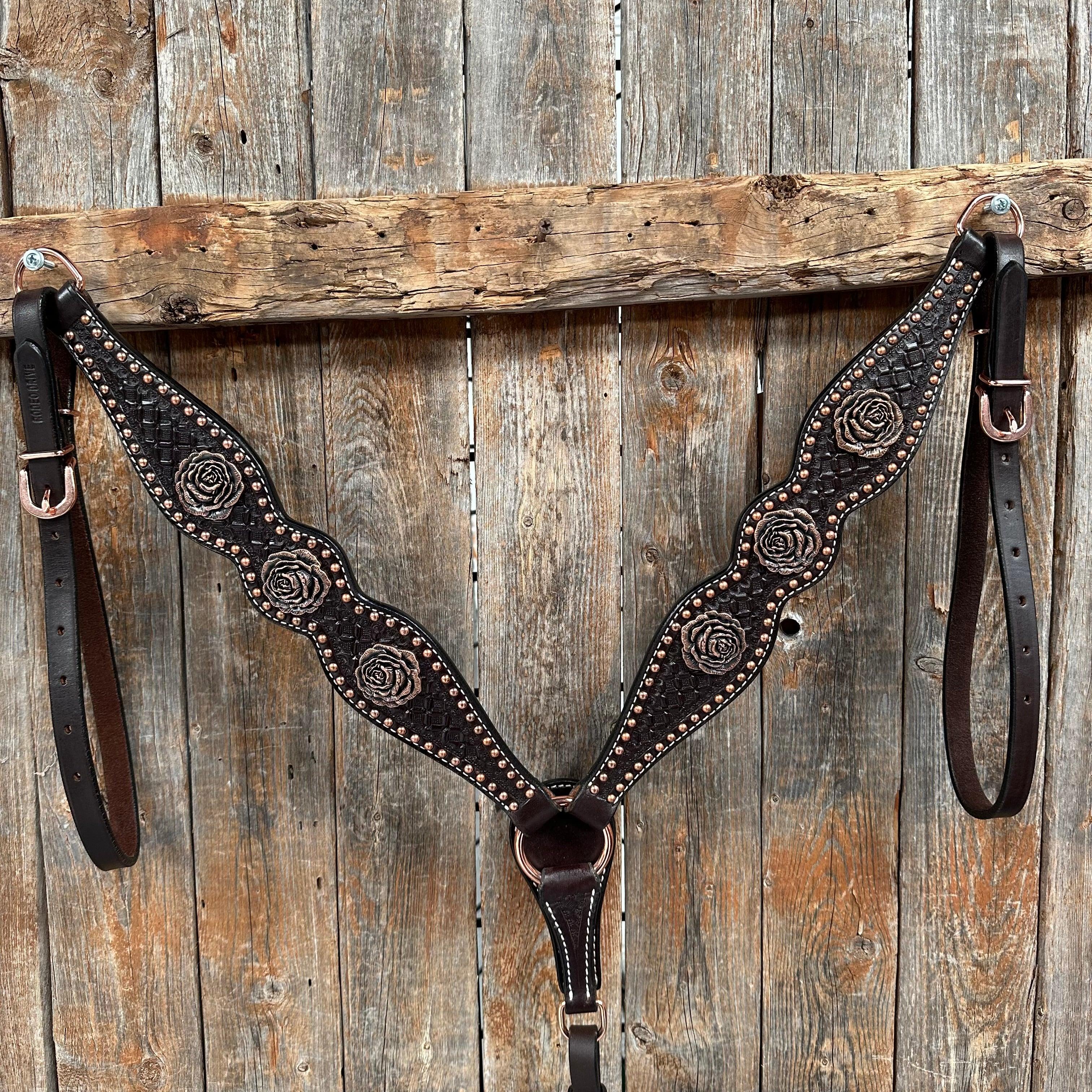 Copper Dot Honeycomb Rose Browband & One Ear Tack Set - Equestrian Horse Riding Accessories for Dressage & Show Jumping | #BBBC554