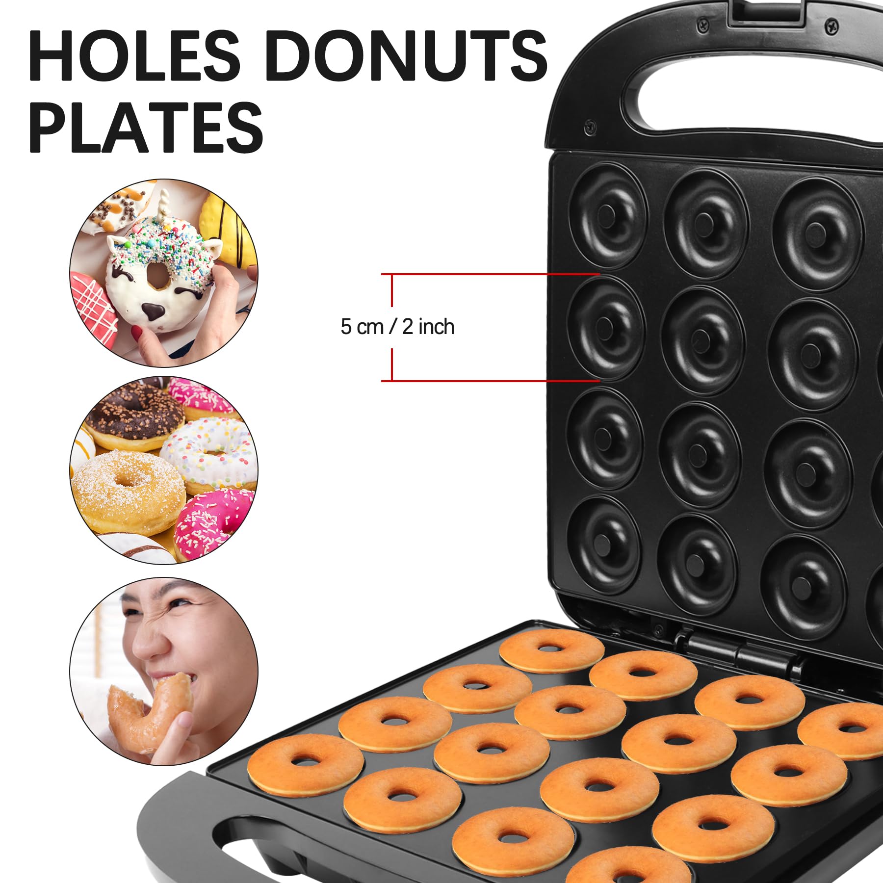 Mini Donut Maker Machine - Non-Stick Surface, Makes 16 Doughnuts | Perfect for Kids Breakfast, Snacks, Desserts & Baking Gifts | Great for Family Fun, Birthday Parties & Holiday Treats