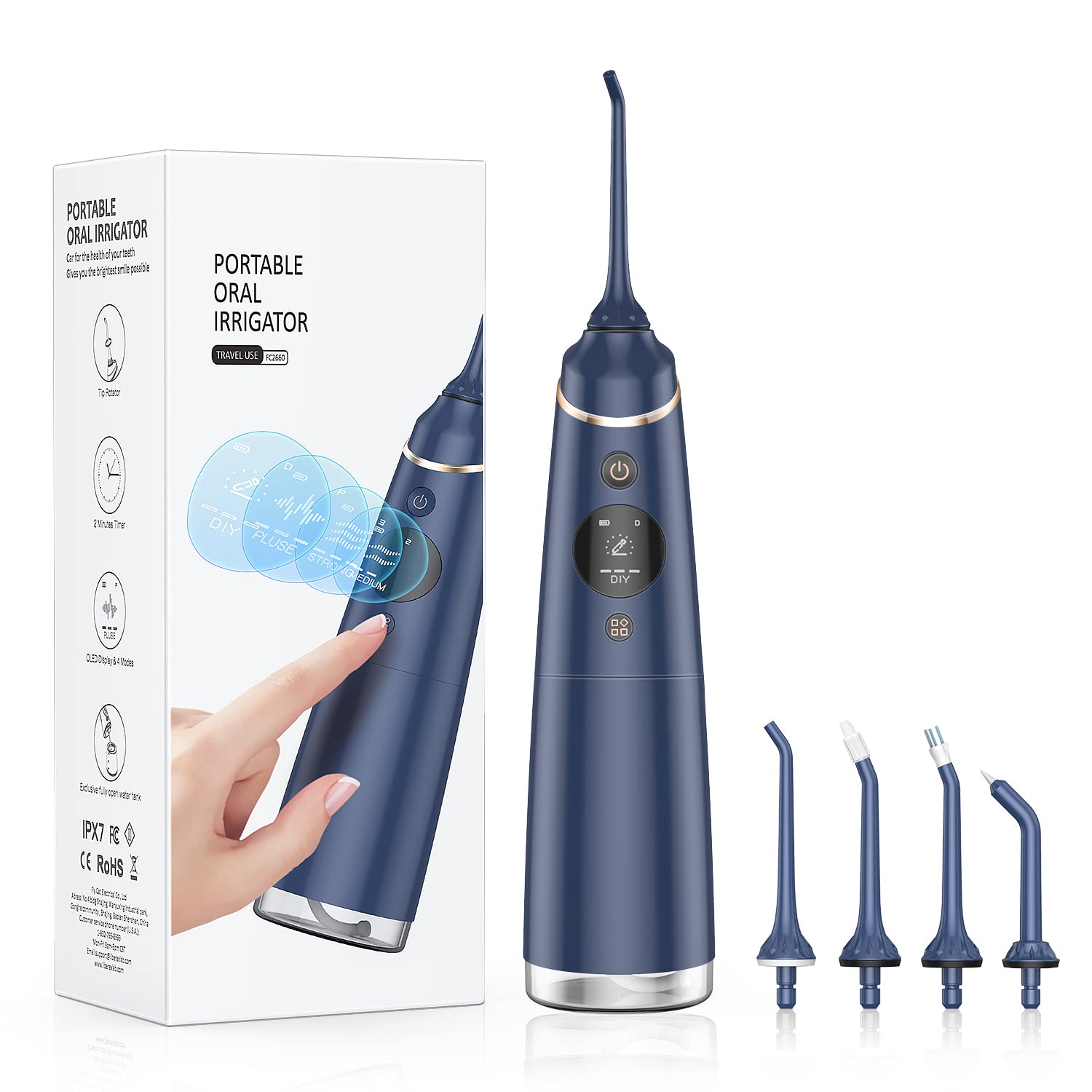 Water Flosser Cordless Teeth Cleaner - 4 Modes + 10 DIY Modes, 300ML Rechargeable IPX7 Waterproof Dental Irrigator with OLED Display, Oral Care Water Jet for Teeth Cleaning, Travel & Shower Use (Blue) - Perfect for Home, Office, and On-the-Go Oral Hygiene