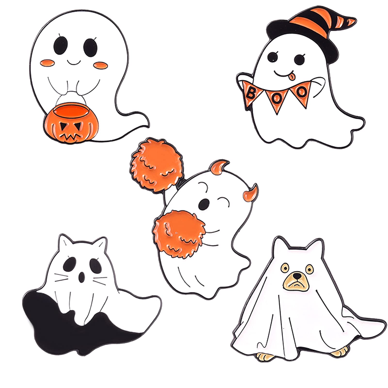 Gothic Halloween Enamel Brooch Pin Set - Cute Ghost, Pumpkin & Flying Spirit Cartoon Badges for Women & Men | Perfect for Jackets, Bags & Costume Accessories