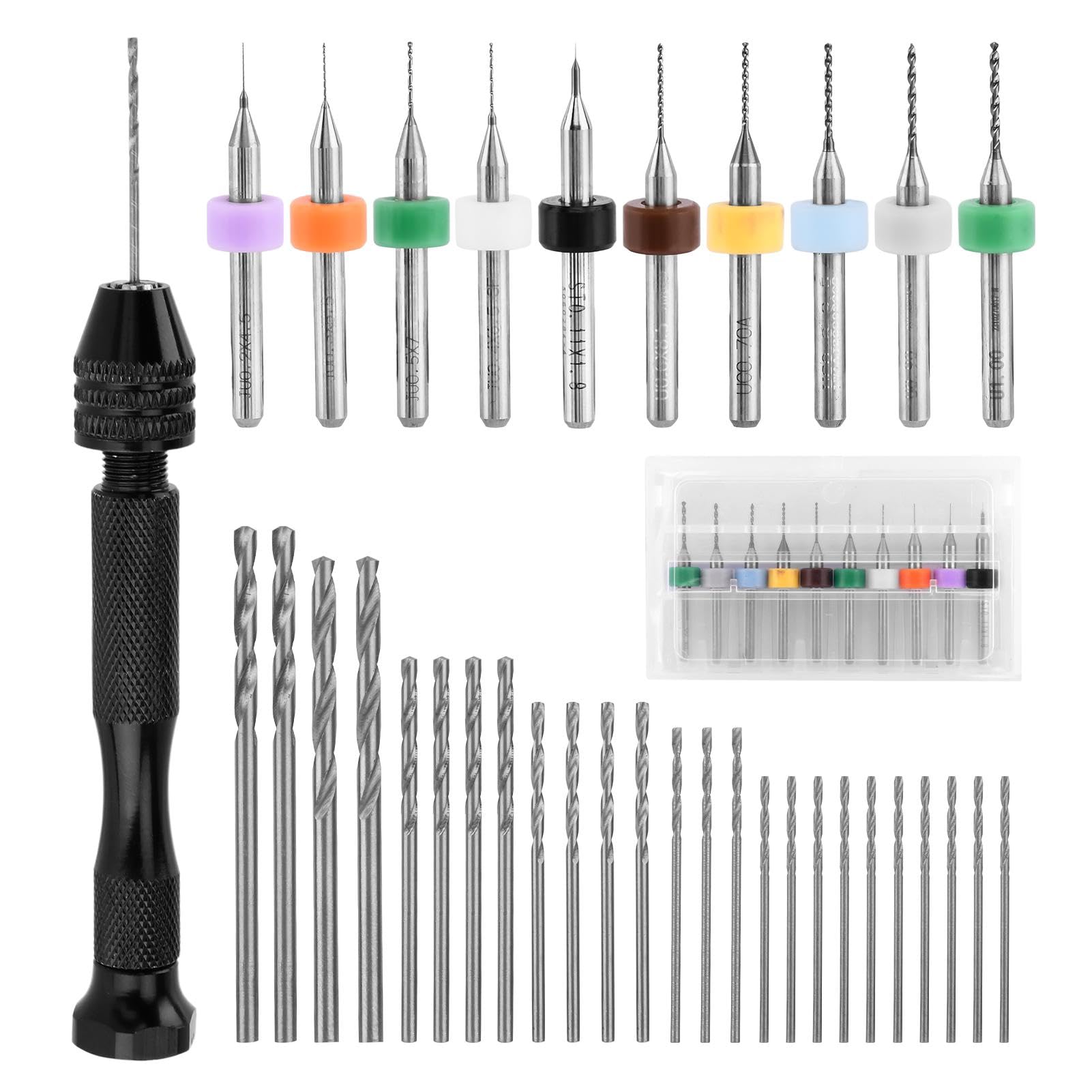 36pcs HSS Micro Drill Bits Set - Mini Hand Drill for Arts & Crafts, Jewelry Making, Resin Drilling - Precision Pipe Vise & Manual Drill Tools (1.5x0.13inch) - Perfect for DIY Projects, Model Building & Small Hole Drilling