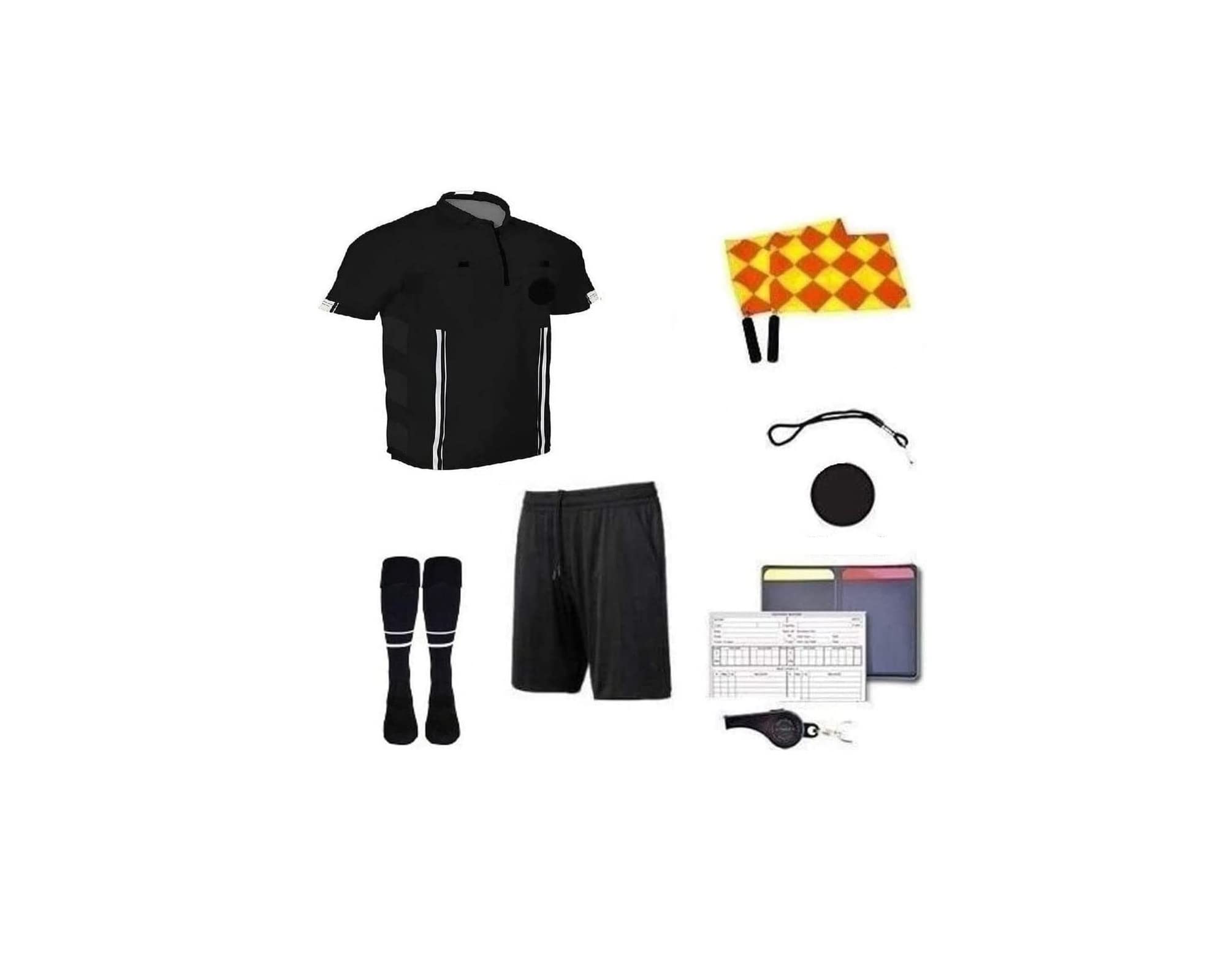 9-Piece Soccer Referee Kit - Professional Referee Costume Set with Shirt, Whistle, Flags & Cards - Perfect for Adult & Teen Soccer Referees - Ideal for Matches, Training & Officiating Games