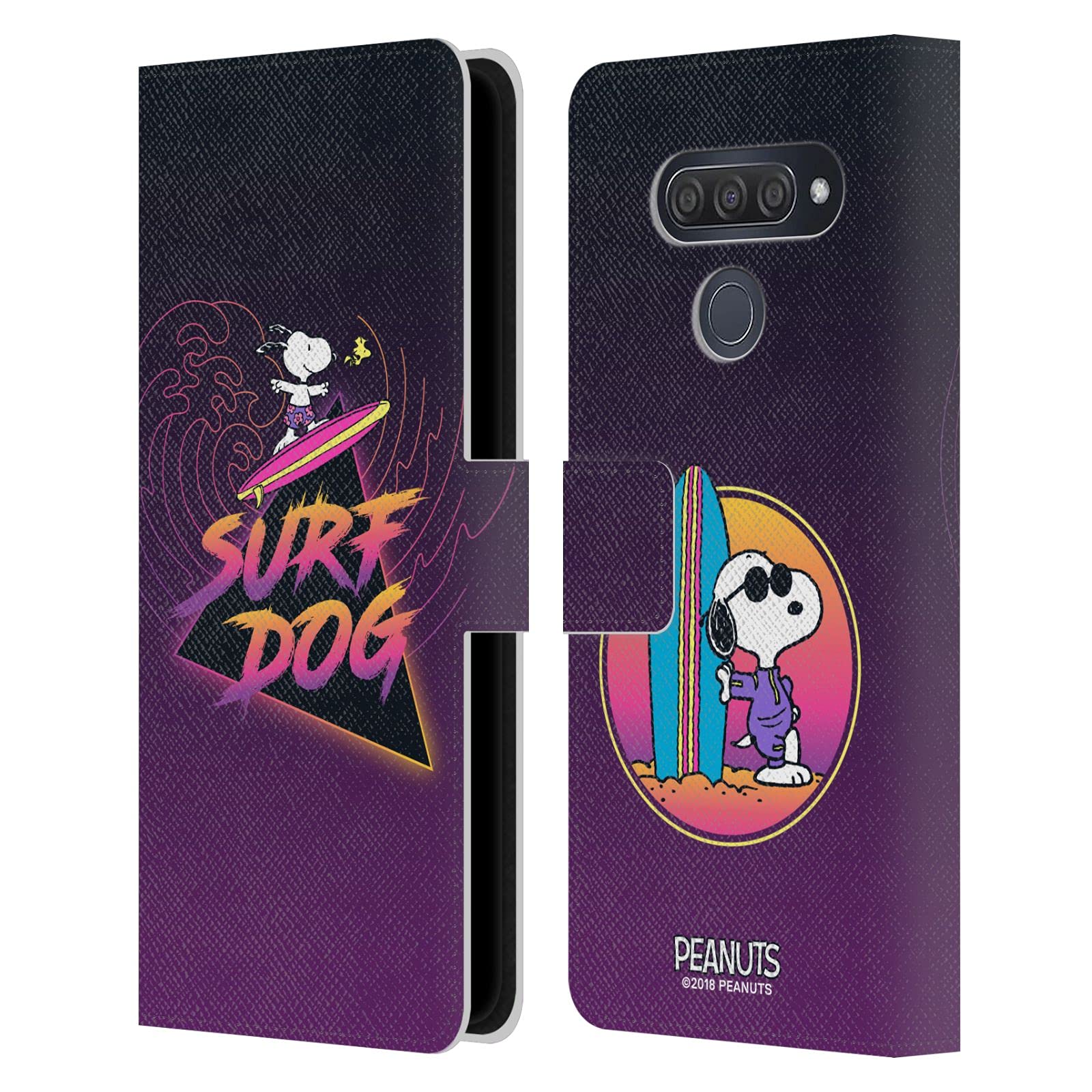 Head Case Designs Officially Licensed Peanuts Surf Dog Snoopy Aloha Disco Leather Book Wallet Case Cover for LG Q70 - Perfect for Travel, Work, and Everyday Protection