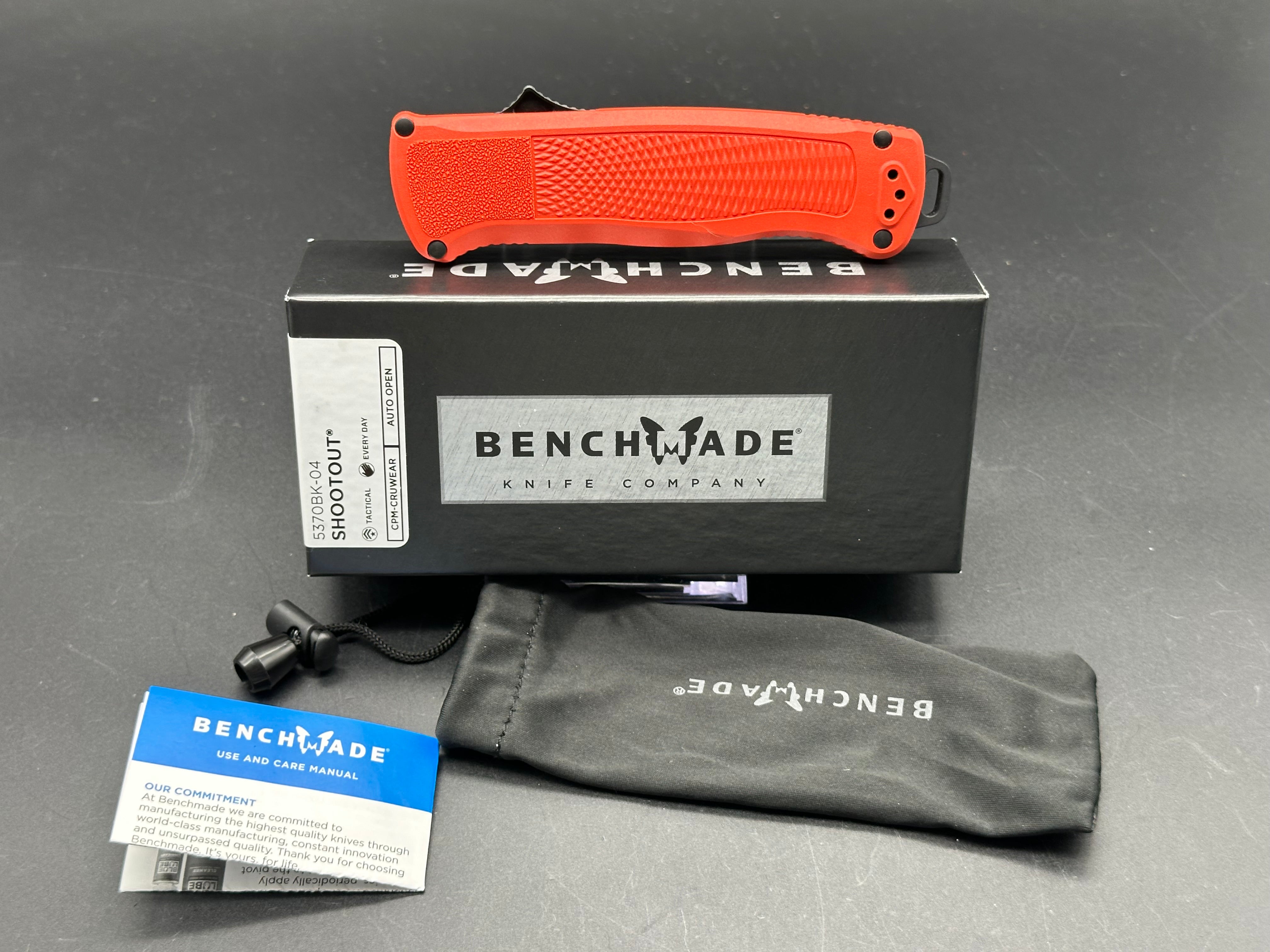 Benchmade Shootout Limited Edition CPM Cruwear Folding Knife - Red Grivory Handle for Outdoor, Camping & EDC Use