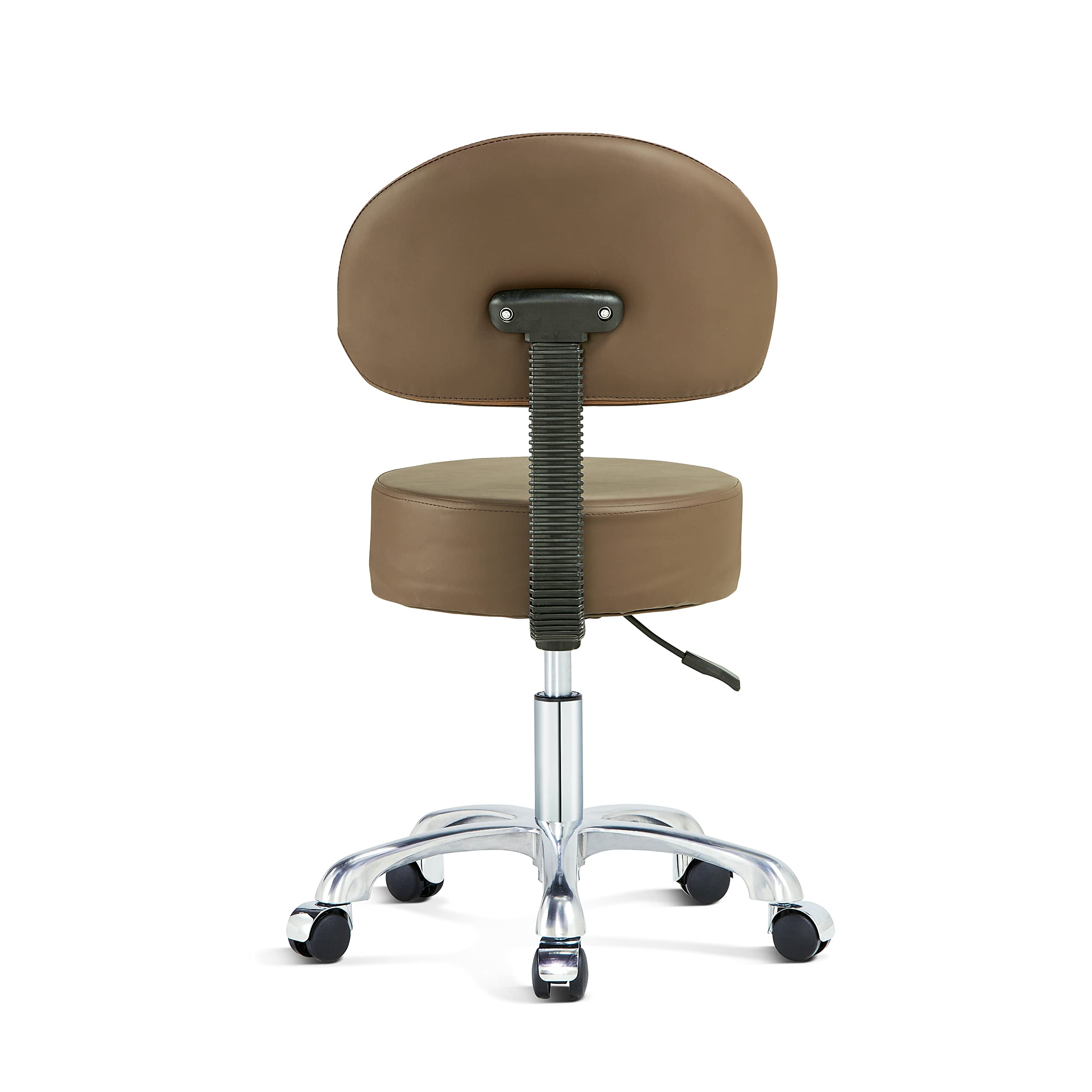 Adjustable Swivel Rolling Stool with Back - Thick Padded Round Chair on Wheels for Doctor, Massage Salon, Office & Home Use - Comfortable & Sturdy (Brown) - Perfect for Medical Clinics, Beauty Salons & Workspaces