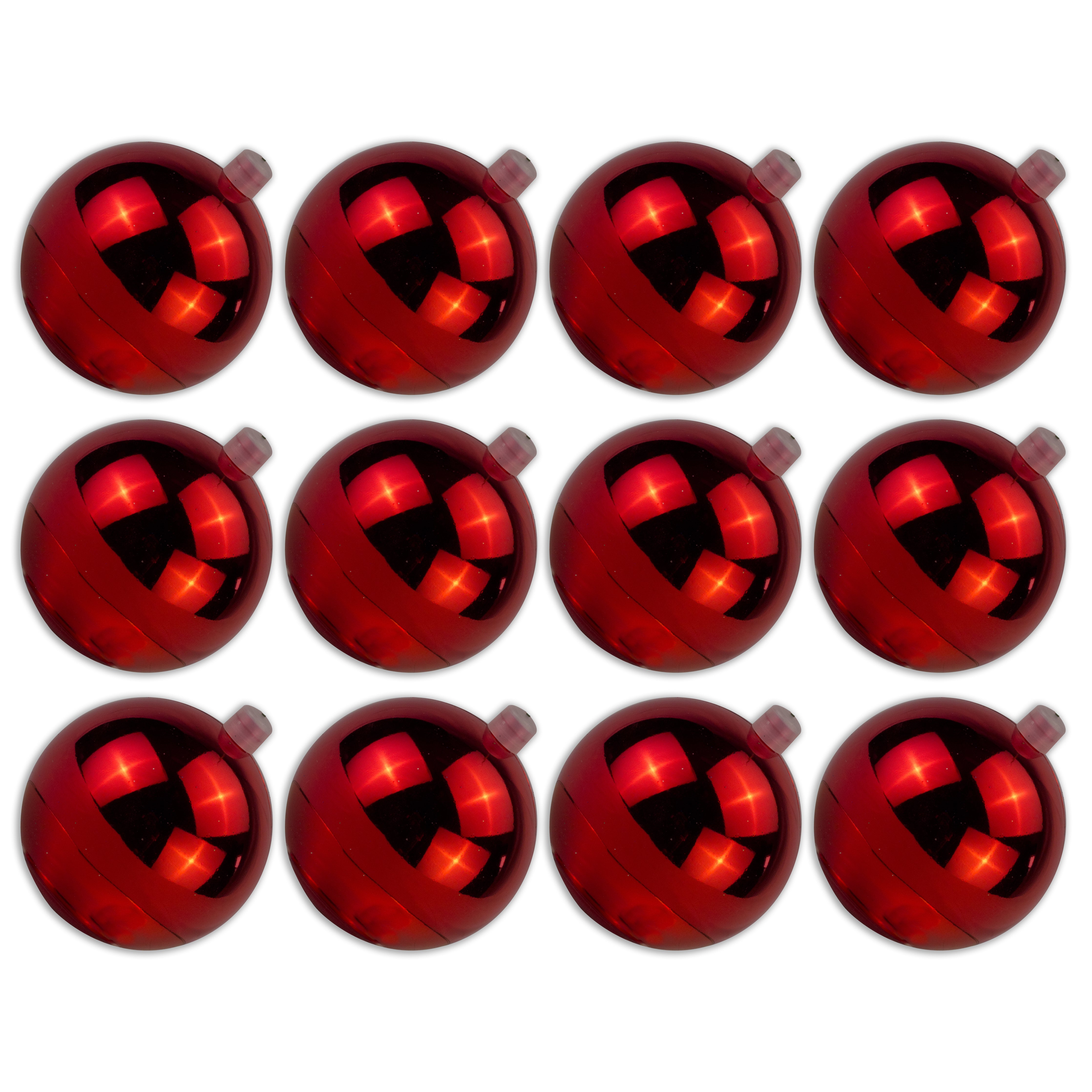 12 Pack 70mm (2.75 Inch) Shiny Red Christmas Ornaments with Wire Hooks & UV Protective Coating - Perfect for Holiday Tree Decorations, Party Favors, and Festive Home Decor