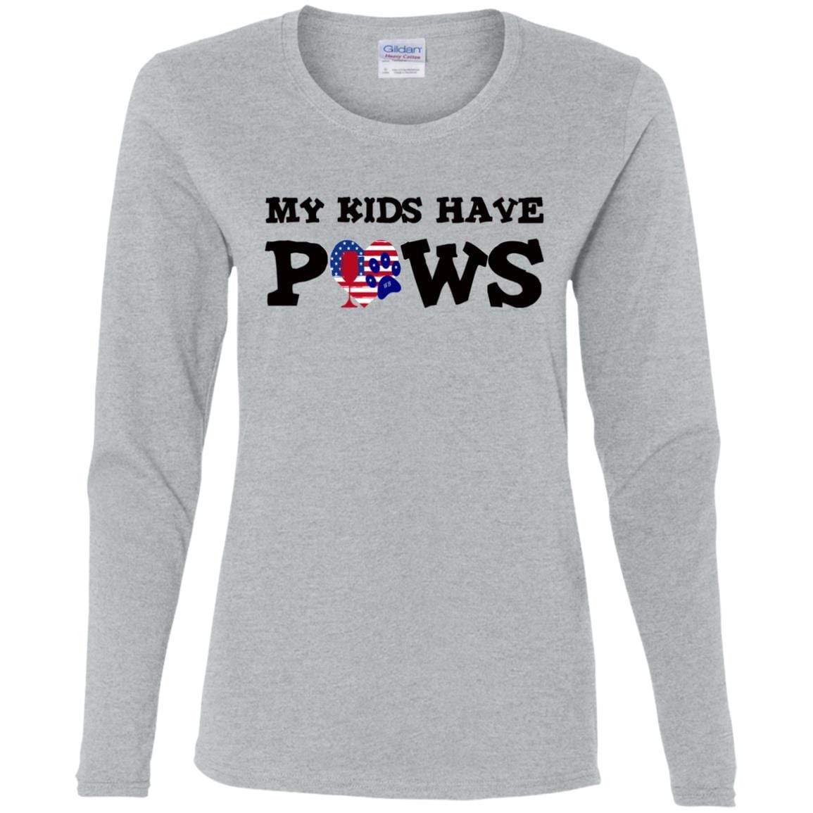 My Kids Have Paws Women's Cotton Long Sleeve T-Shirt - Funny Dog Mom Gift for Pet Lovers - Perfect for Casual Wear, Dog Parks & Pet Owner Events