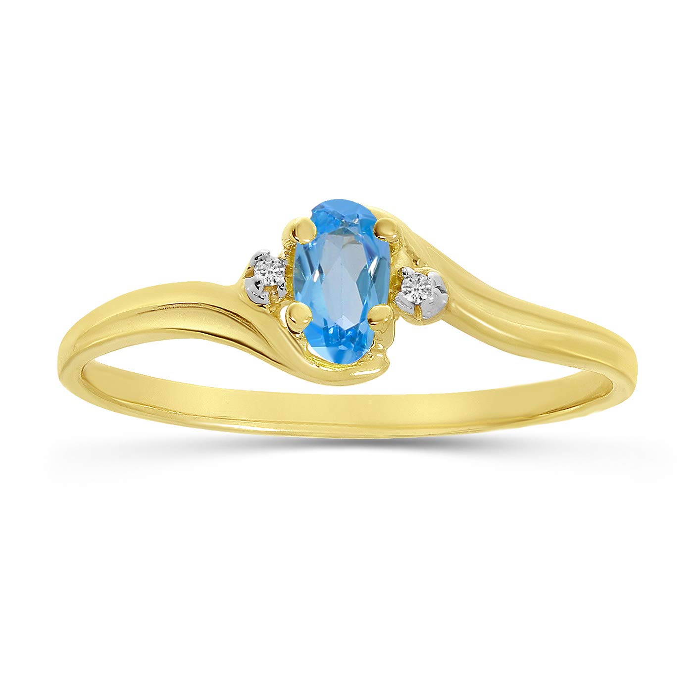 10K Yellow Gold Blue Topaz and Diamond Ring for Women - Elegant Jewelry Gift for Anniversary, Engagement, or Special Occasions