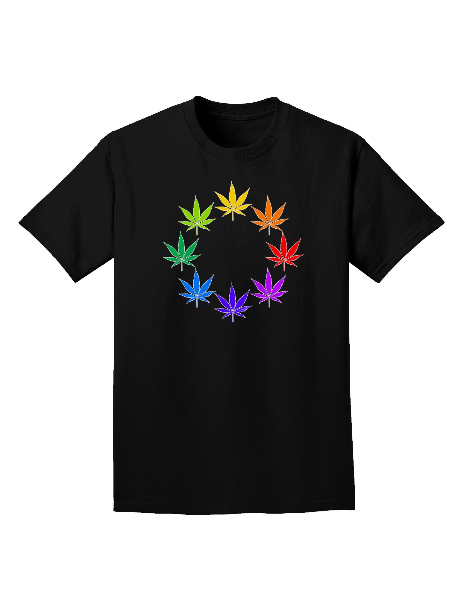 Rainbow Pot Leaf Dark T-Shirt for Adults - Cannabis Enthusiast Apparel for Concerts, Festivals & 420 Celebrations