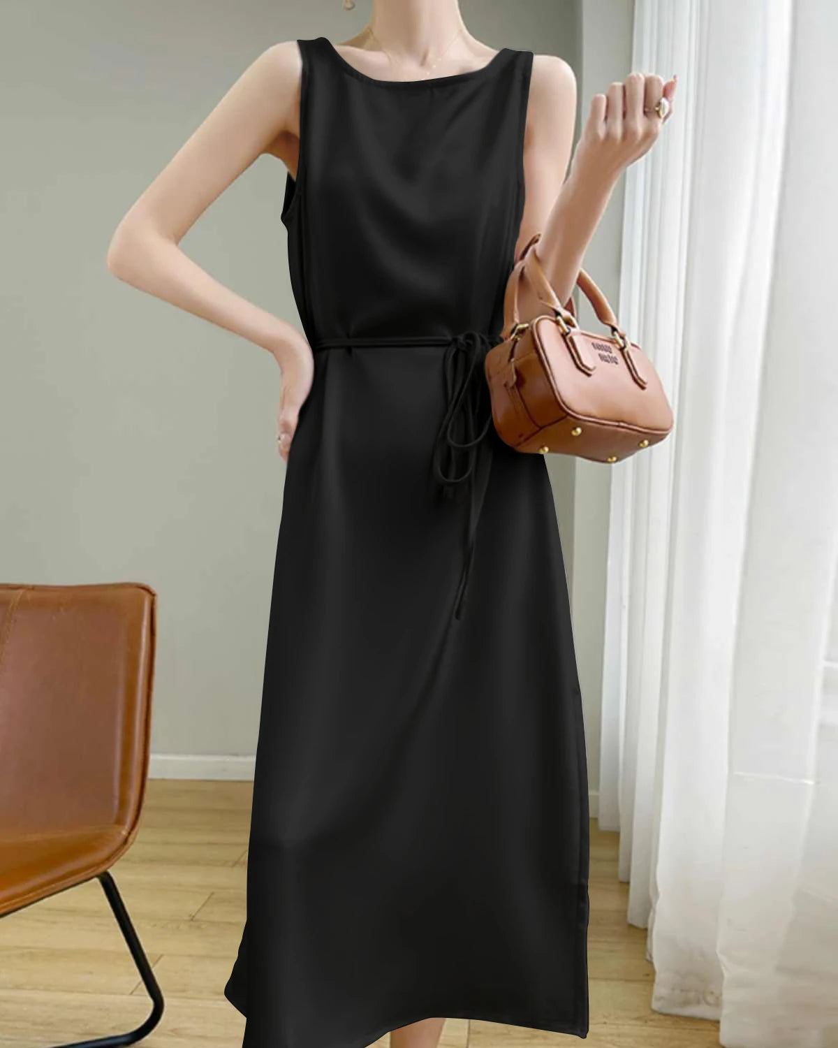 Elegant Sleeveless Silk Sheath Dress for Women - Formal Evening Gown & Cocktail Party Wear - Perfect for Weddings, Galas and Special Occasions