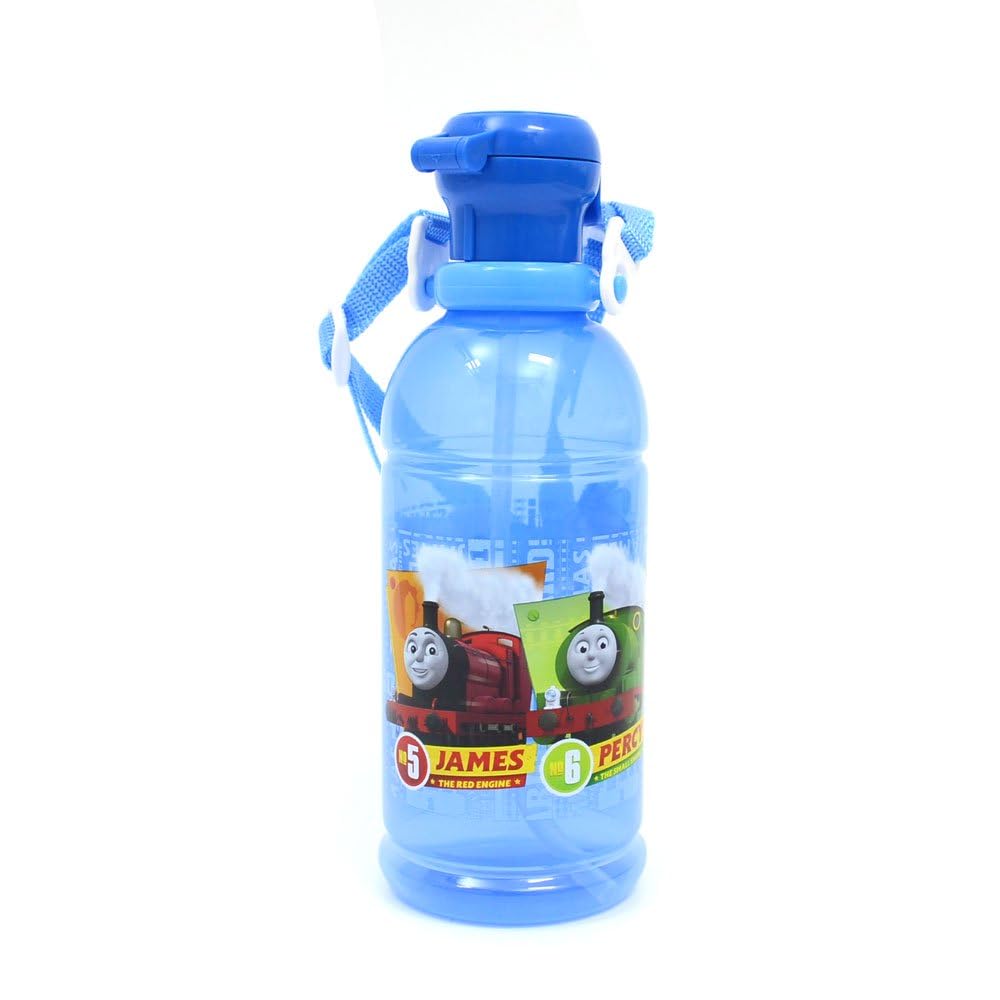 OSK Plastic Thomas & Friends No.3 Water Bottle with Strap & Straw - BPA Free Kids Drink Bottle, Made in Japan, Blue - Perfect for School, Travel & Outdoor Activities