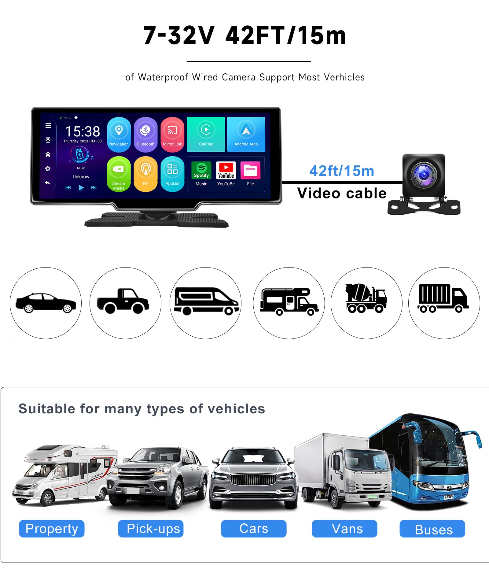 8-Core 2GB RAM 32GB ROM Android 10 CarPlay Touch Screen - 10.26 Inch Wireless Android Auto Car Stereo with GPS, WiFi, Bluetooth, AUX & Backup Camera - Supports YouTube & Spotify - Perfect for Road Trips & Daily Commuting