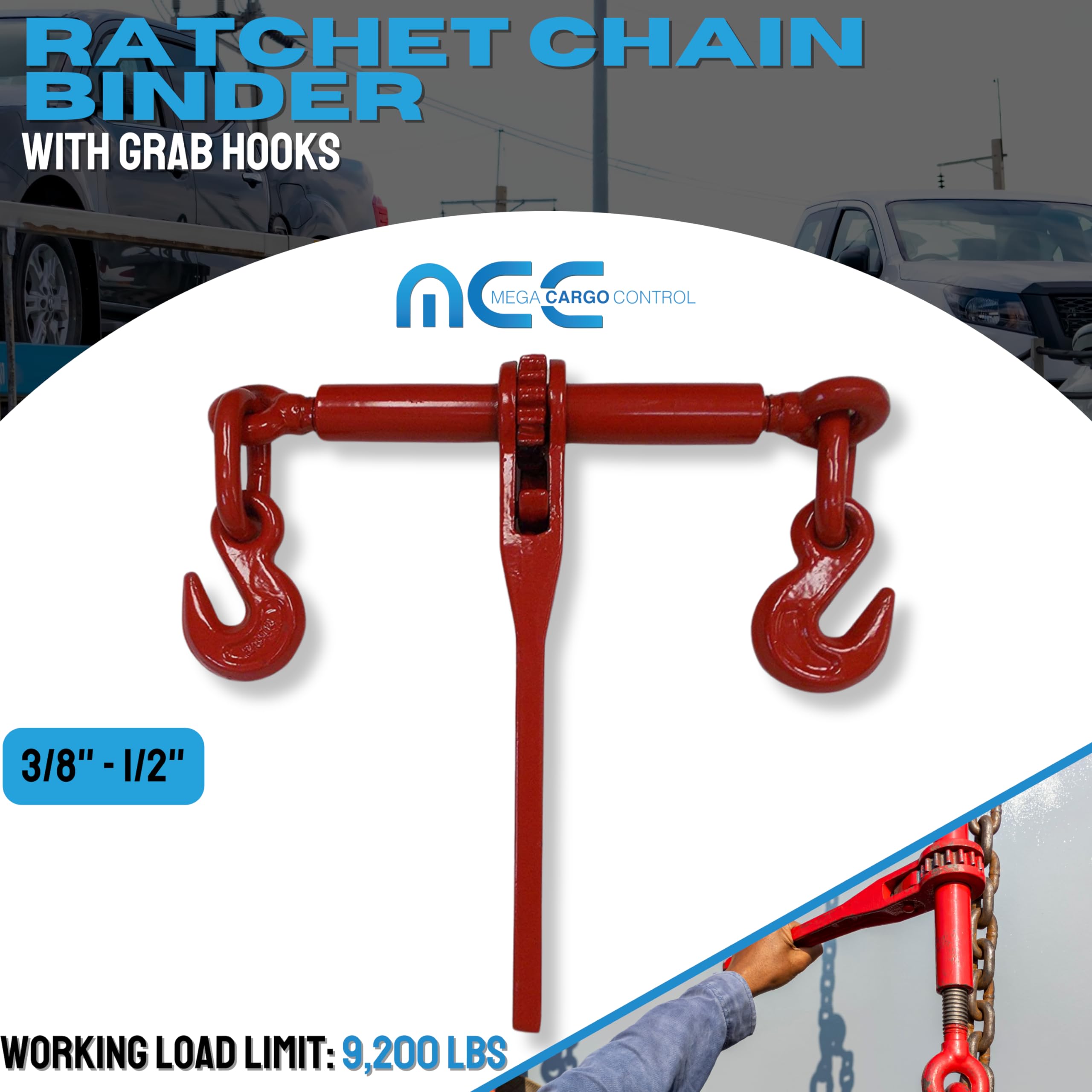 Heavy Duty Ratchet Chain Binder with Grab Hooks 3/8