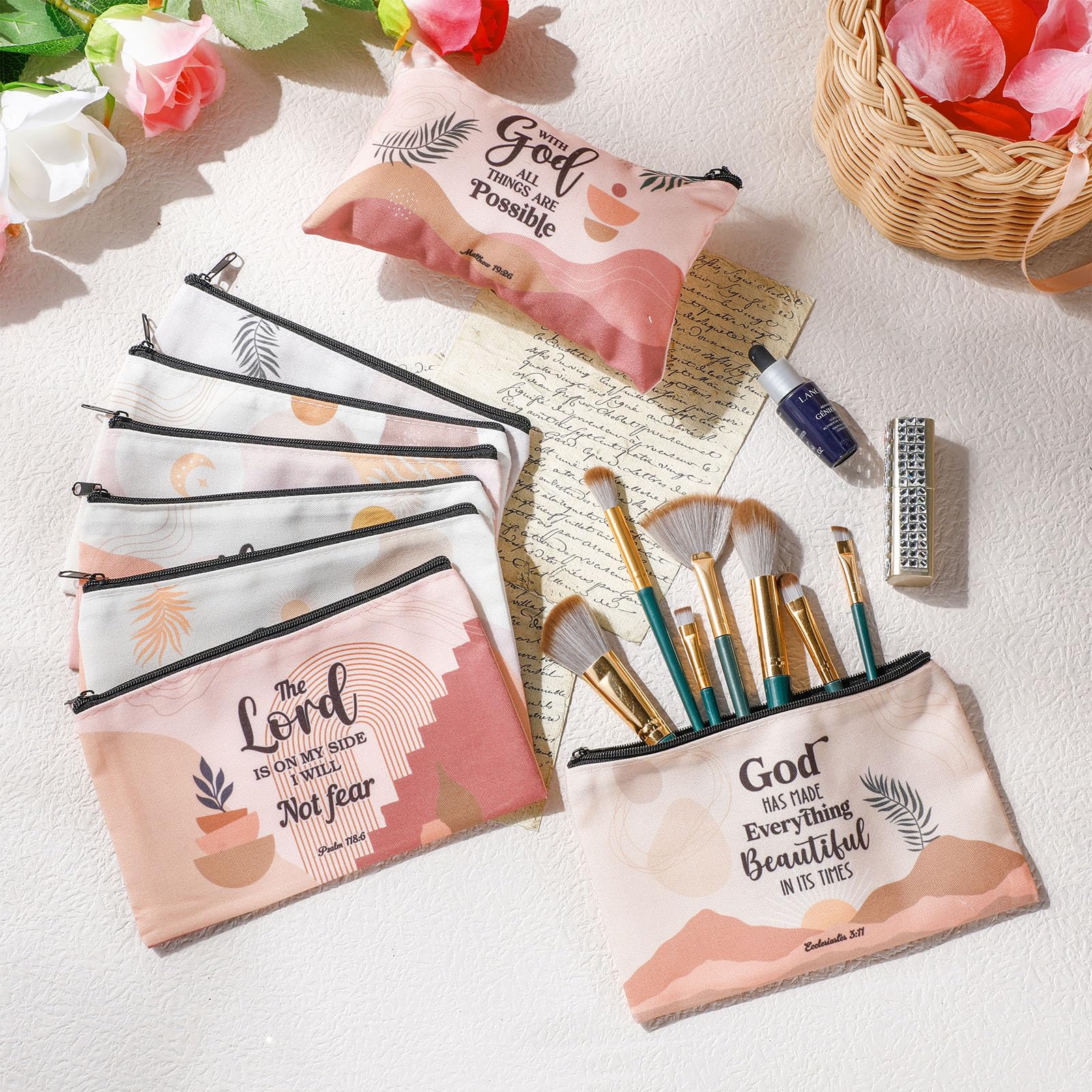 8 Pcs Christian Makeup Bags with Bible Verses - Religious Gifts for Friends