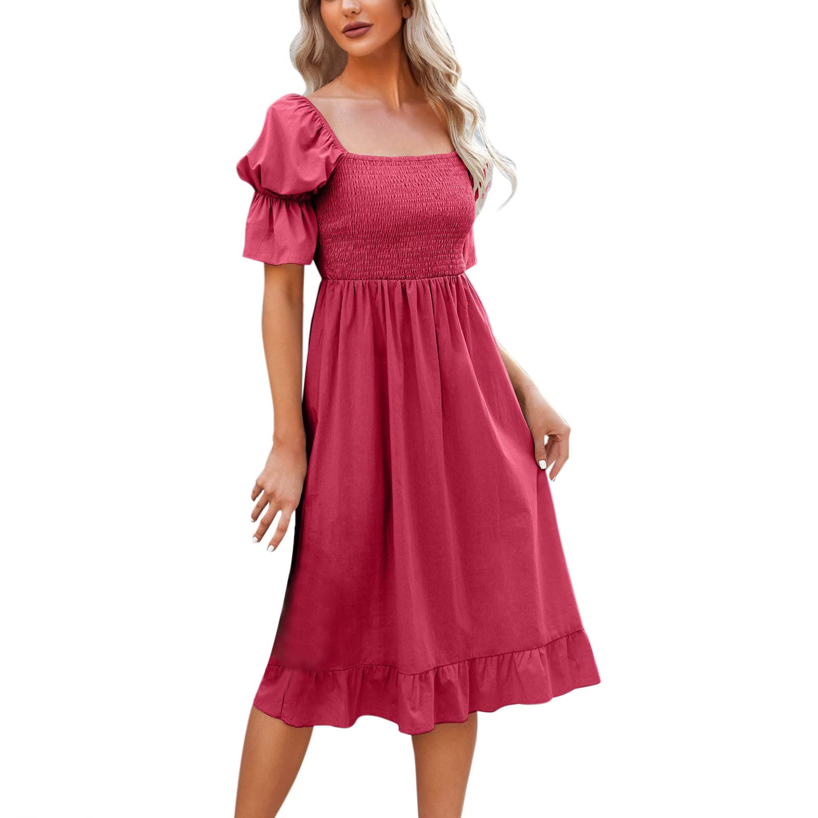 Swqotoq Women's Summer Boho Backless Dress - Square Neck A-Line Beach Long Dress with Short Sleeves | Perfect for Beach Parties, Vacations & Casual Outings