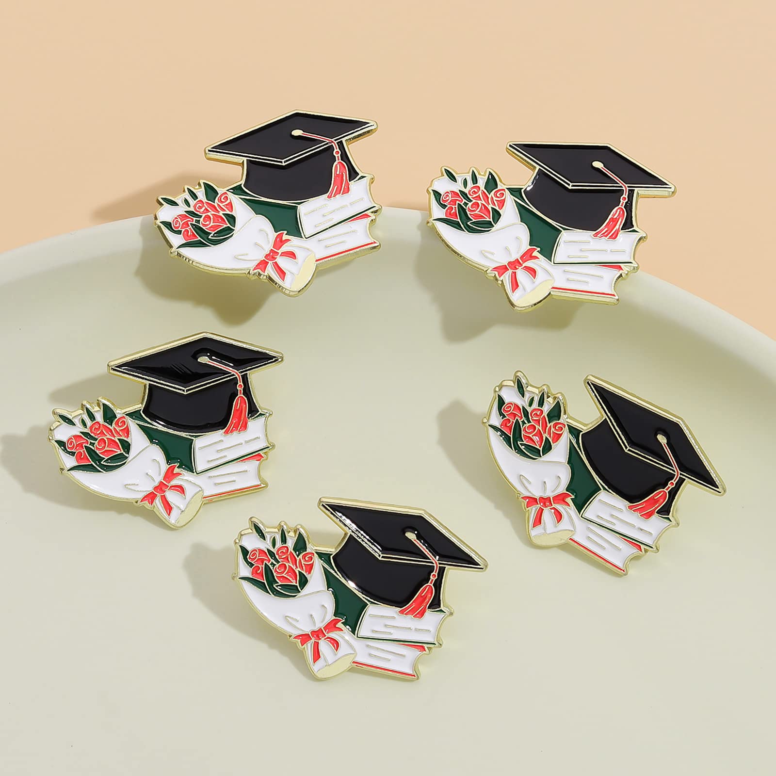 Graduation Enamel Pins Set - Book Flower Graduation Cap & Diploma Lapel Pins for Students - Black Letter Enamel Brooch Pin for Jackets, Badges, Accessories & Gifts - Perfect for Graduation Ceremonies, School Events & Gift Giving