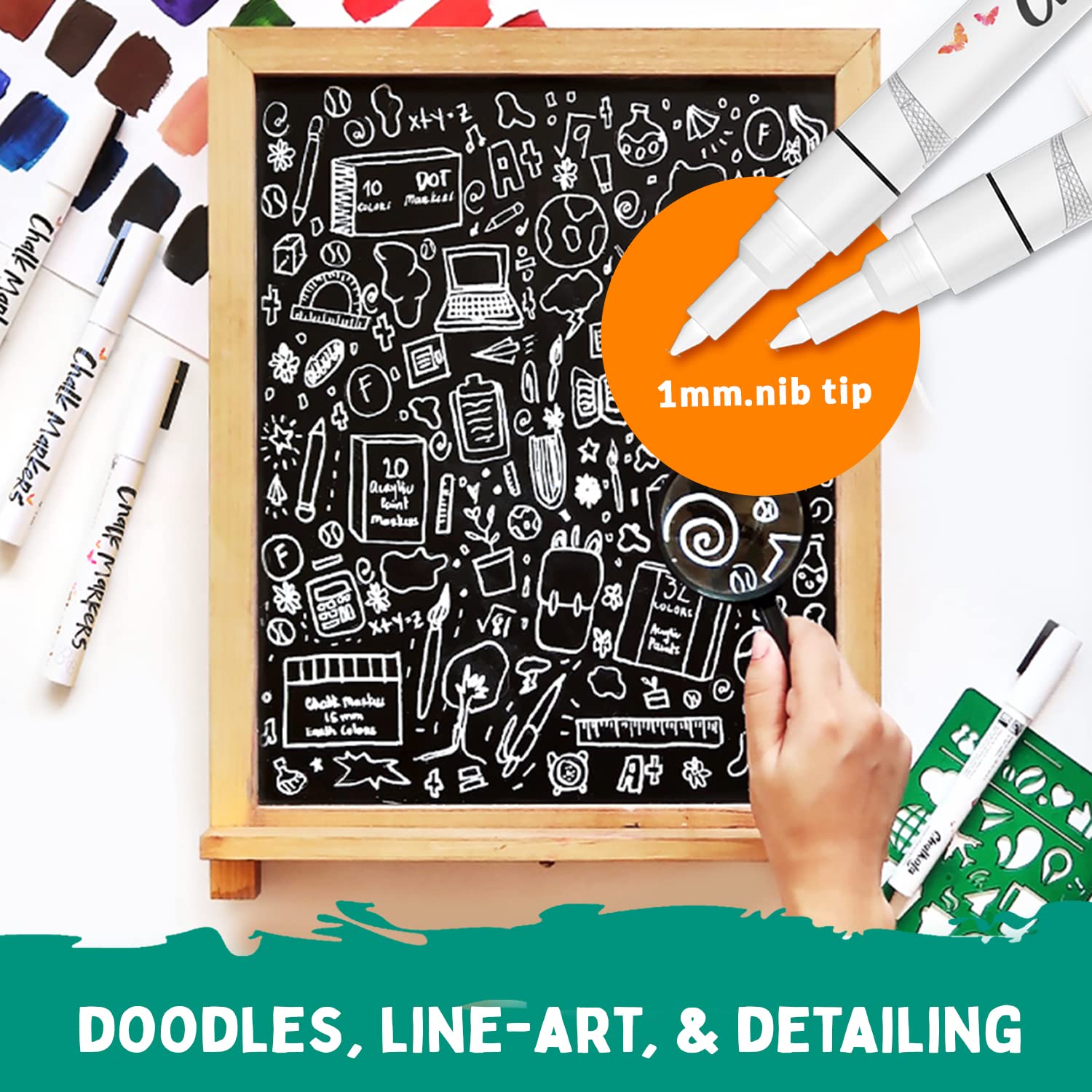 Extra Fine Tip White Chalk Markers (4 Pack 1mm Point) - Dry Erase Marker Pens for Blackboard, Chalkboard, Glass, Windows, Signs - Perfect for Restaurants, Cafes, Bistros, and Classroom Whiteboards