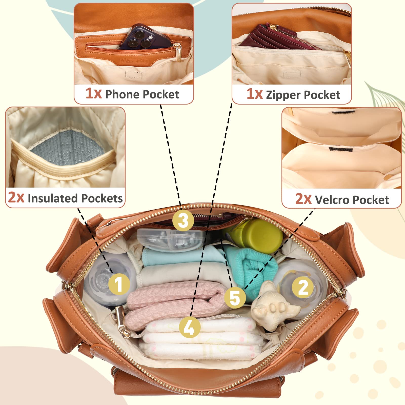 Miss Fong Genuine Leather Mini Diaper Bag Backpack - Compact Baby Carrier Purse with Pacifier Holder & Insulated Bottle Pocket - Perfect for New Moms, Travel & On-the-Go Parenting