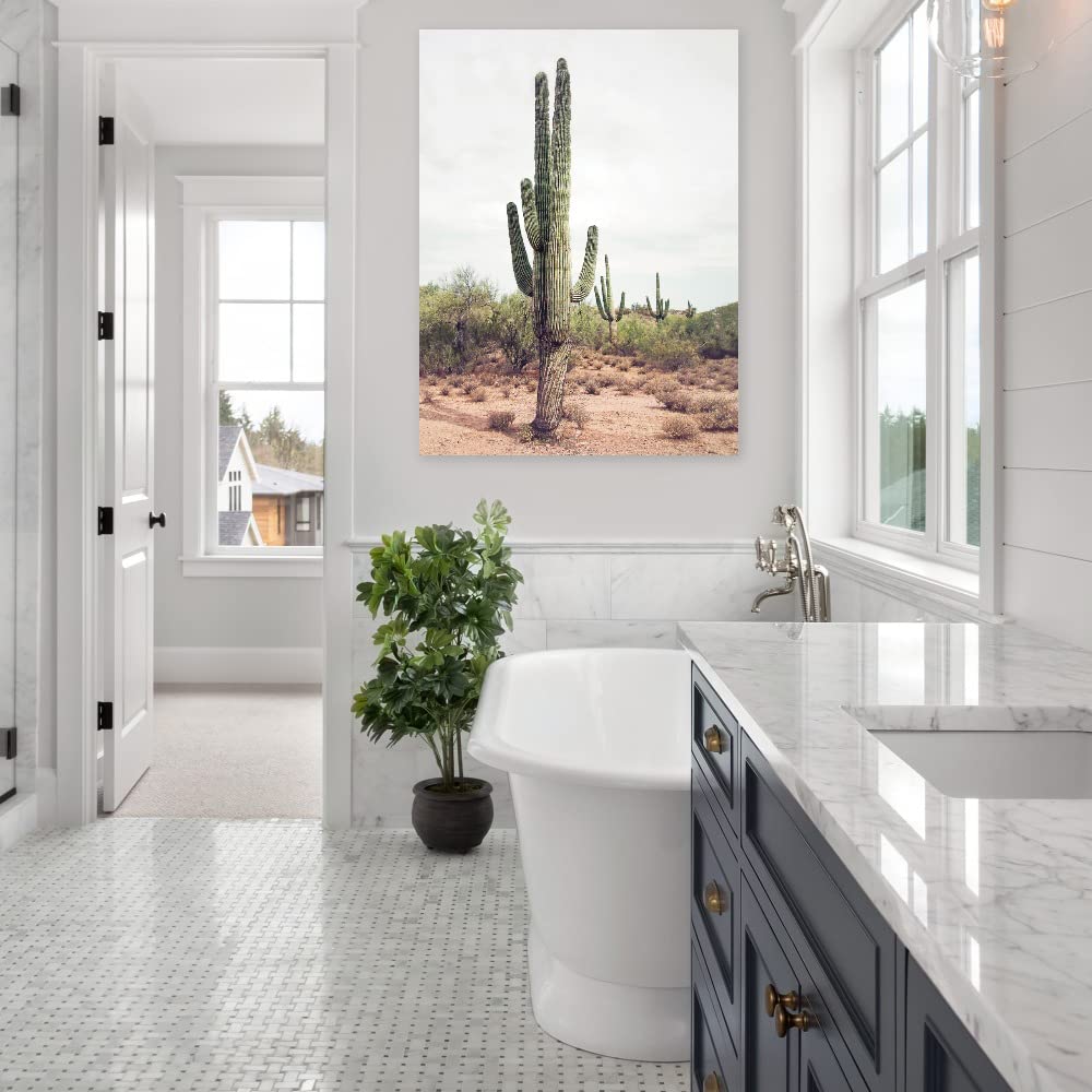 Desert Cactus Canvas Wall Art Print - 32x43 Inch Ready to Hang Painting for Living Room, Bedroom, Office Decor - Modern Home & Commercial Space Wall Decor by Artists Sisi & Seb