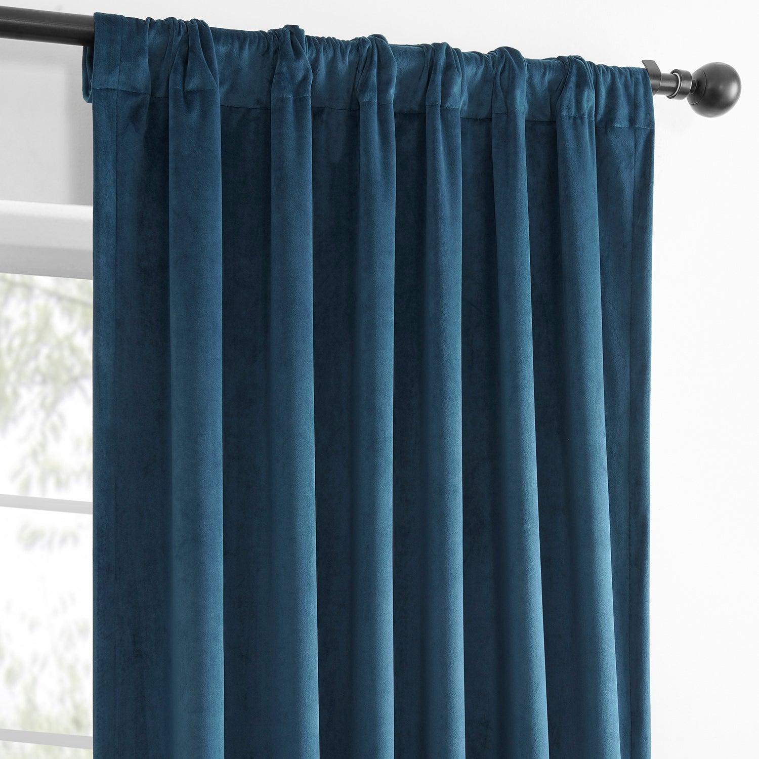 Dark Blue Velvet Blackout Curtains for Bedroom - Thermal Insulated Noise Reducing Drapes (Set of 2 Panels) - Perfect for Home Theater, Nursery & Light Sleepers