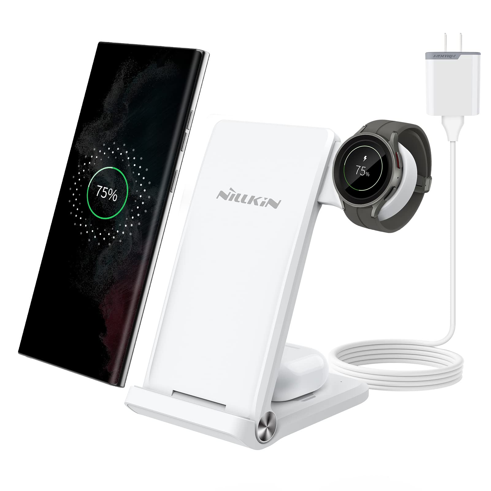 Nillkin 3-in-1 Foldable Wireless Charging Station for Samsung Galaxy S23/S22/S21, Watch 5/4/3/Active 2 & Galaxy Buds - Portable Fast Charger for Home, Office & Travel