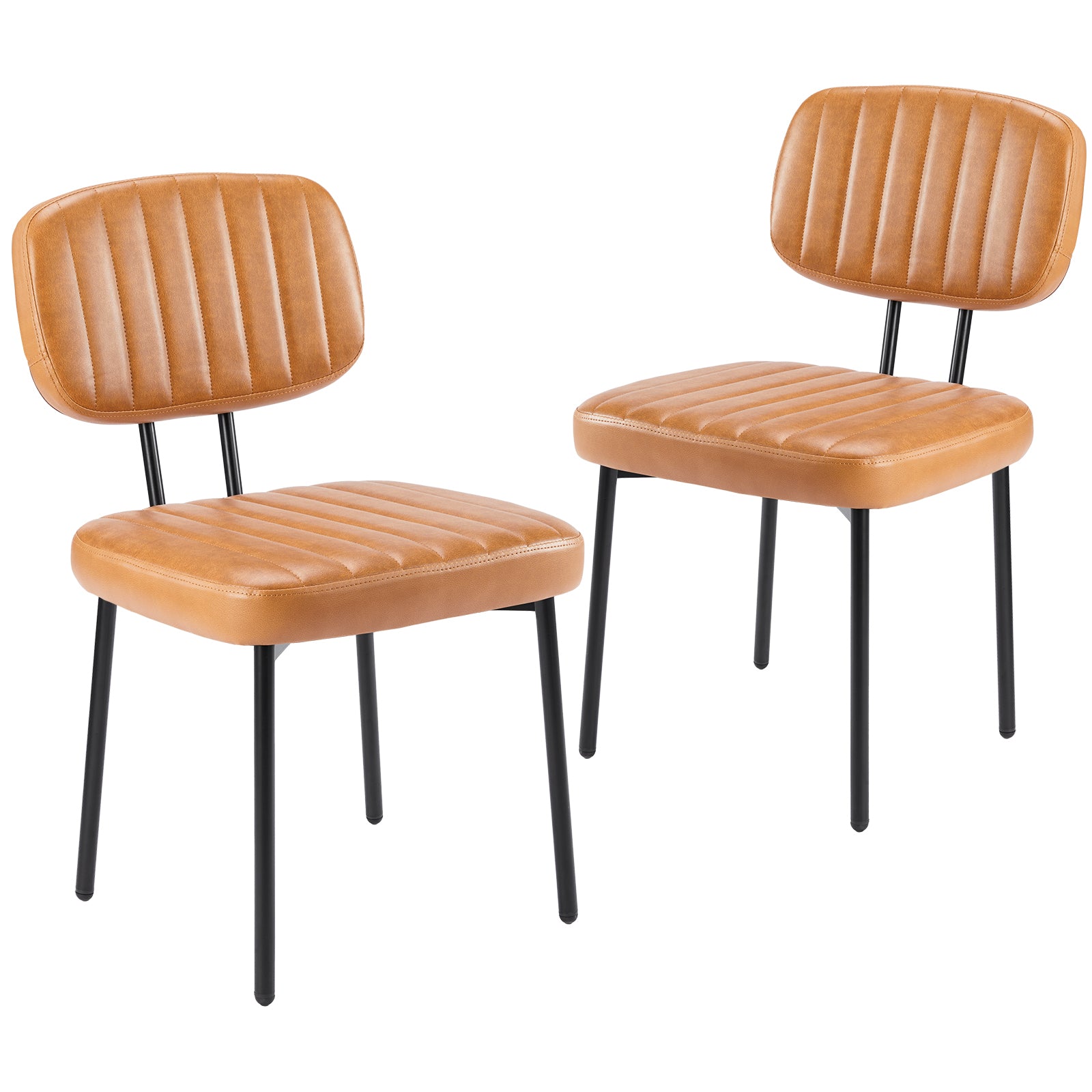 Mid Century Modern Upholstered Dining Chairs - Set of 2 Brown Faux Leather Cushion Seats with Metal Legs for Kitchen, Living Room & Dining Room | Stylish Comfort for Entertaining & Daily Meals