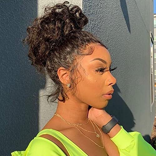 360 Lace Front Wigs Human Hair - Pre Plucked Exotic Kinky Curly Wig with 180% Density | Real Virgin Soft Brazilian Hair for Black Women | 18 Inch Natural Look | Perfect for Daily Wear, Parties & Special Occasions