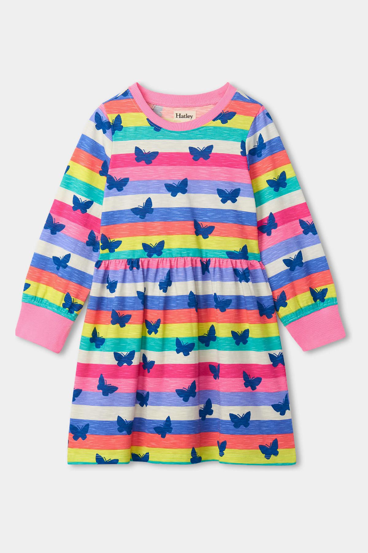 Hatley Girls Rainbow Stripe Skater Dress - Cute Casual Summer Outfit for Playdates, Beach & Birthday Parties