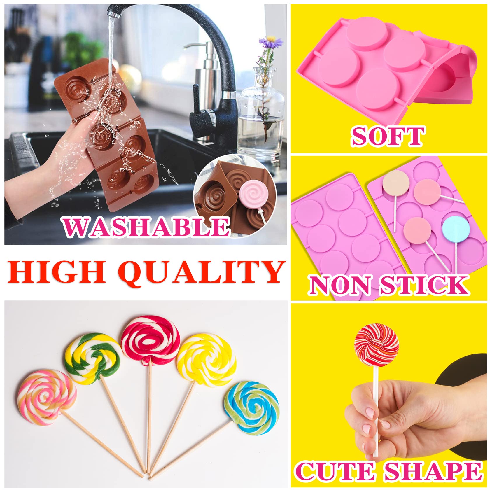 Premium Silicone Lollipop Molds Set - 2x8 Round Nonstick Candy Molds with 20 Sticks for DIY Hard Candies, Chocolates, Jellies & Baking | Perfect for Homemade Treats, Party Favors & Gift Making