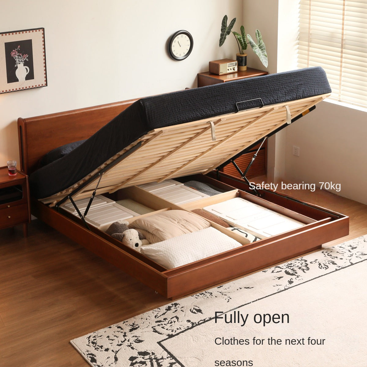 Solid Poplar Wood Storage Bed with Underbed Drawers - Perfect for Small Bedrooms, Kids Rooms & Guest Rooms - Space Saving Bed Frame with Hidden Storage Compartments