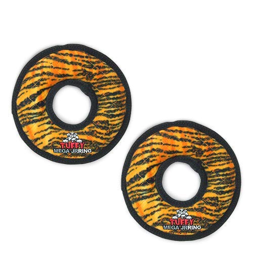TUFFY - World's Toughest Soft Dog Toy - MEGA Ring with Squeakers - Multi-Layer Durable Design for Aggressive Chewers - Interactive Play for Tug, Toss & Fetch - Machine Washable & Floats - Perfect for Outdoor Adventures & Indoor Playtime (Junior 2 Pack, Tiger)