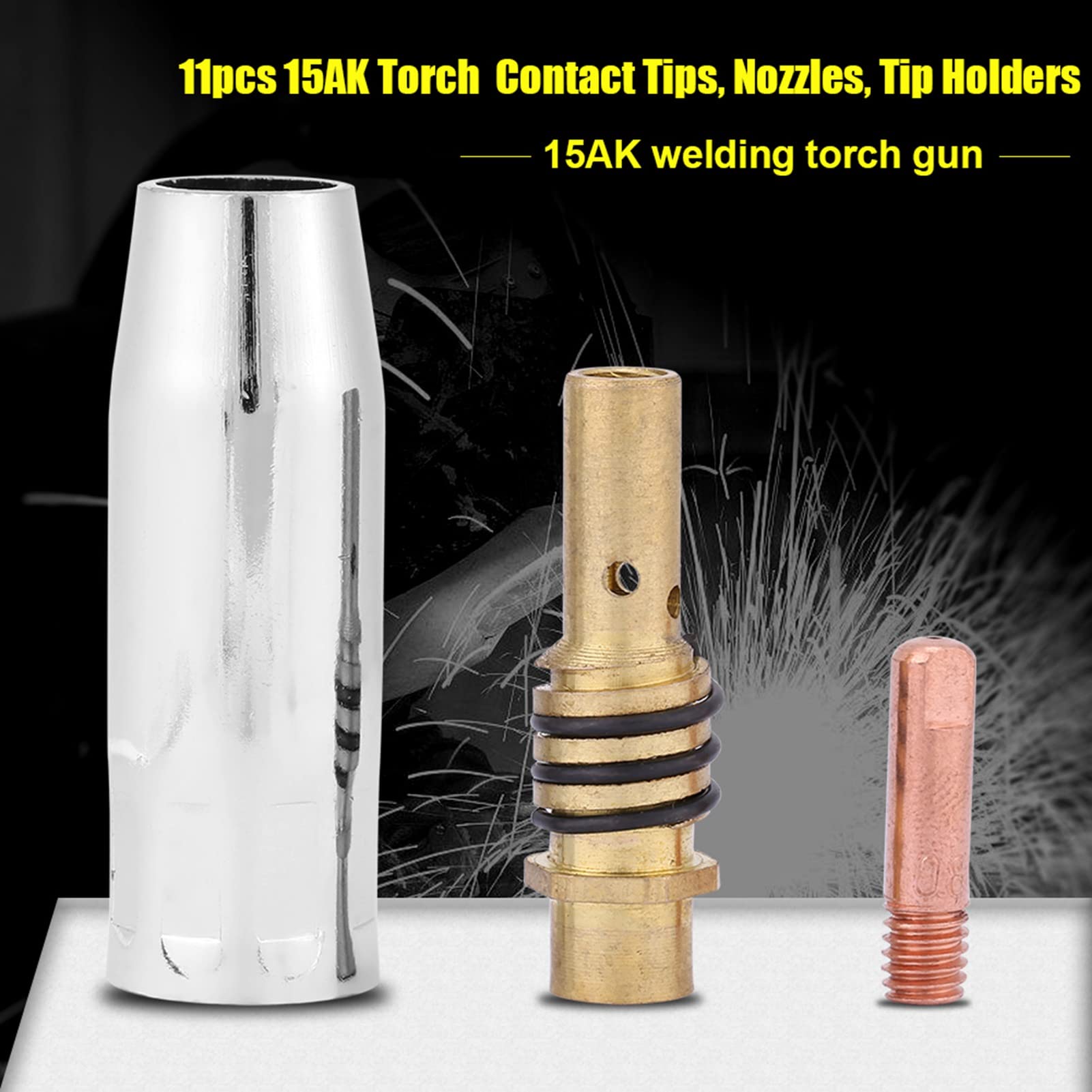 11PCS MIG Welding Nozzle Tip Holder Kit for 15AK Torch Guns - Welding Accessories