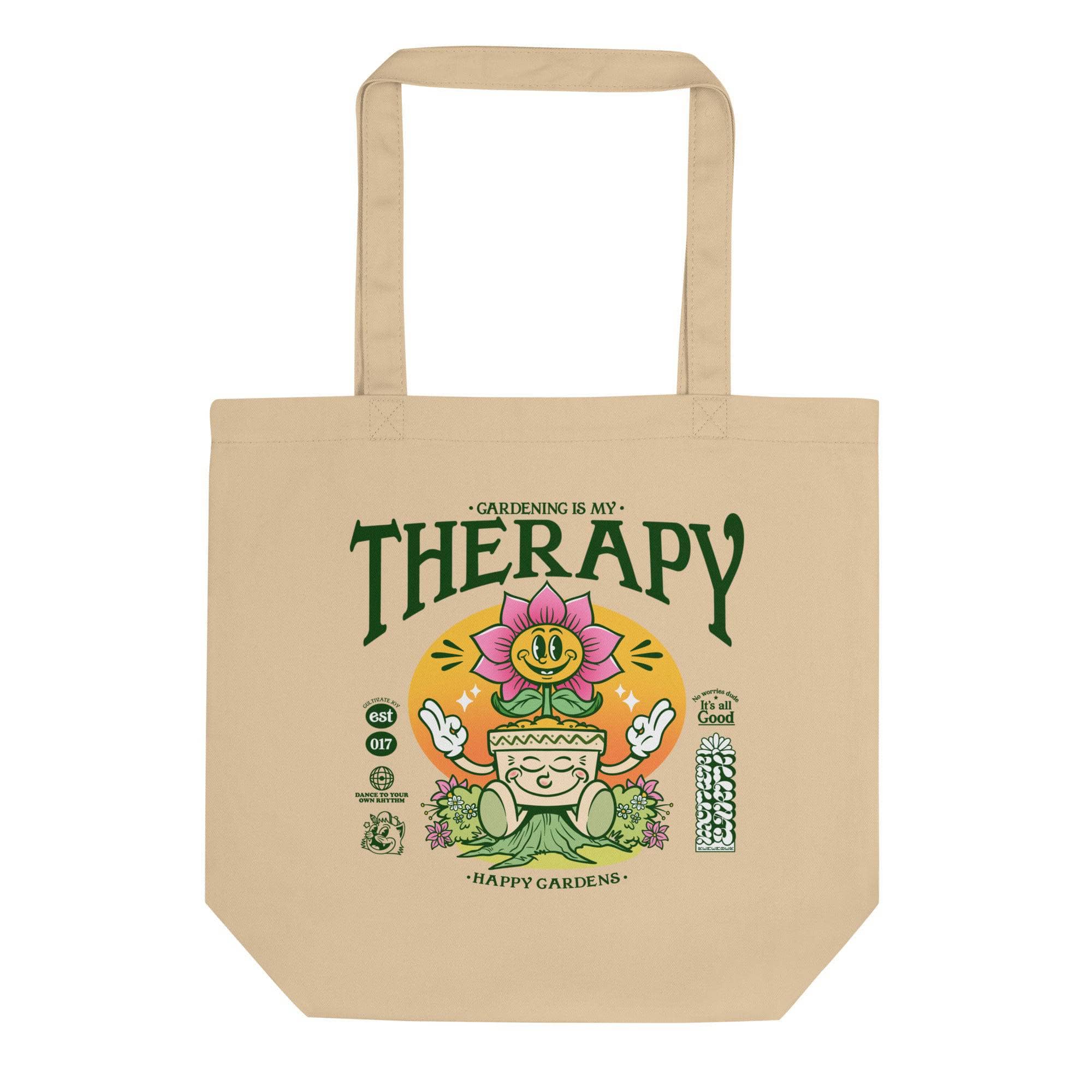 Happy Gardens Therapy Eco-Friendly Cotton Tote Bag - Reusable Shopping Bag for Groceries, Beach, Work & Daily Use