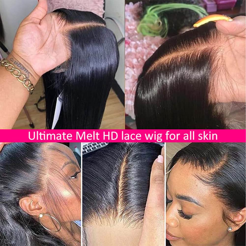 Subella 13x5 HD Lace Front Wigs Human Hair - Pre Plucked Hairline with Baby Hair, 220% Density, 12A Transparent Straight, 24 Inch Natural Black Wigs for Women - Perfect for Daily Wear, Cosplay, and Special Occasions