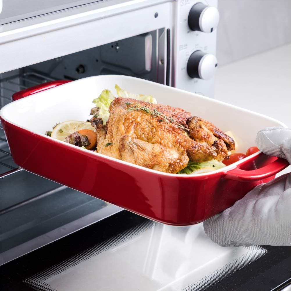 Sweejar 10-Piece Ceramic Bakeware Set - Rectangular Baking Dish for Cooking, Baking, Roasting - Oven Safe Porcelain Casserole Dishes for Cakes, Lasagna, Casseroles - Perfect for Kitchens, Dinner Parties & Daily Use (Red)
