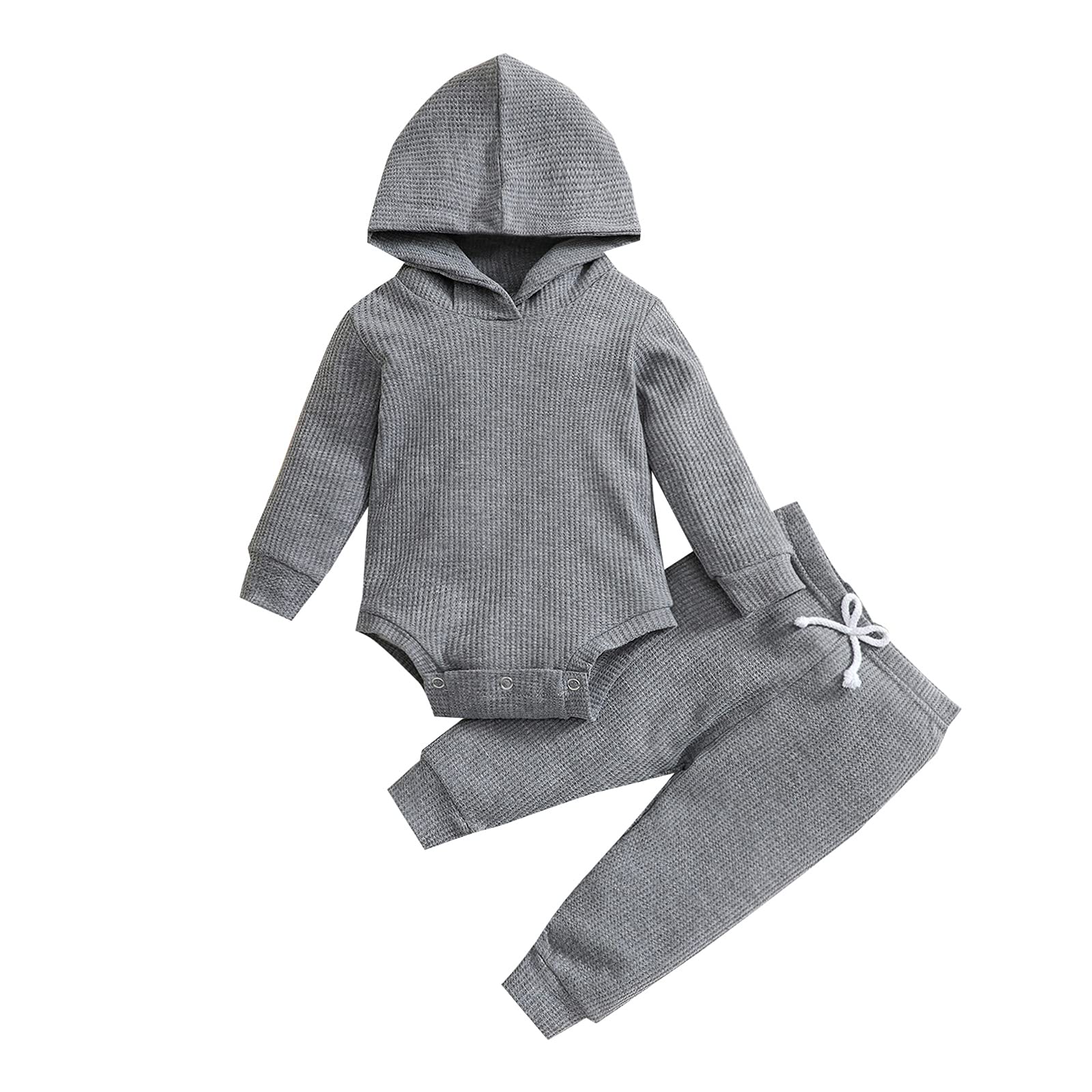 Ynibbim Winter Newborn Baby Clothes Set - 2PCS Hooded Unisex Outfits with Waffle Ribbed Design for Boys & Girls | Perfect for Cold Weather & Photo Shoots