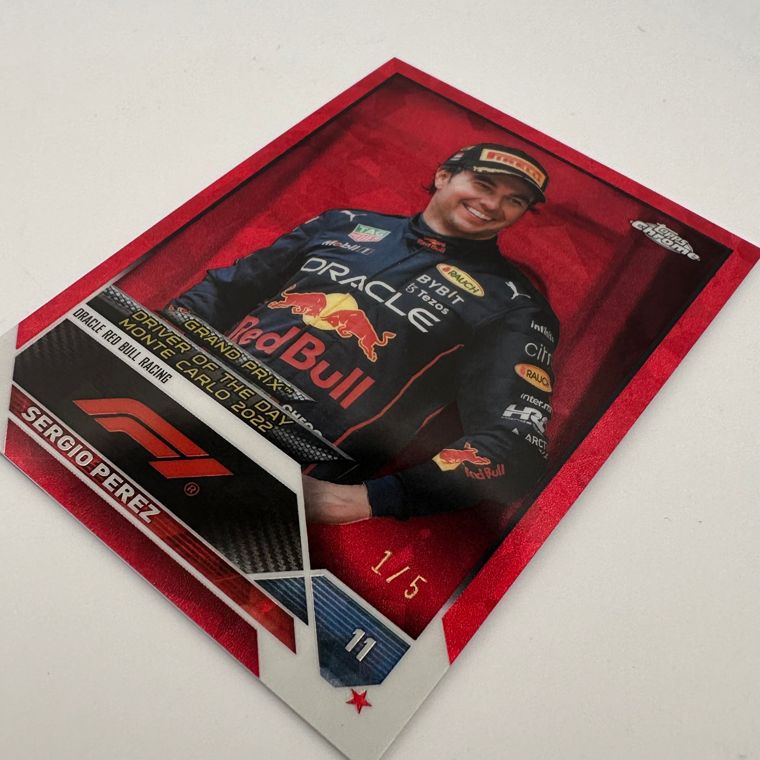 2023 Topps Chrome Sapphire #172 Sergio Perez 1/5 Red - Limited Edition Racing Collectible for Fans & Display Cases