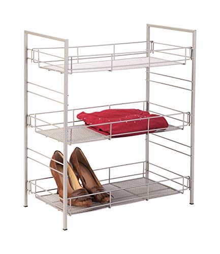 Panacea Grayline Adjustable 3-Tier Shelf Organizer with Satin Nickel Finish - Perfect for Kitchen, Bathroom, Office & Closet Storage Organization