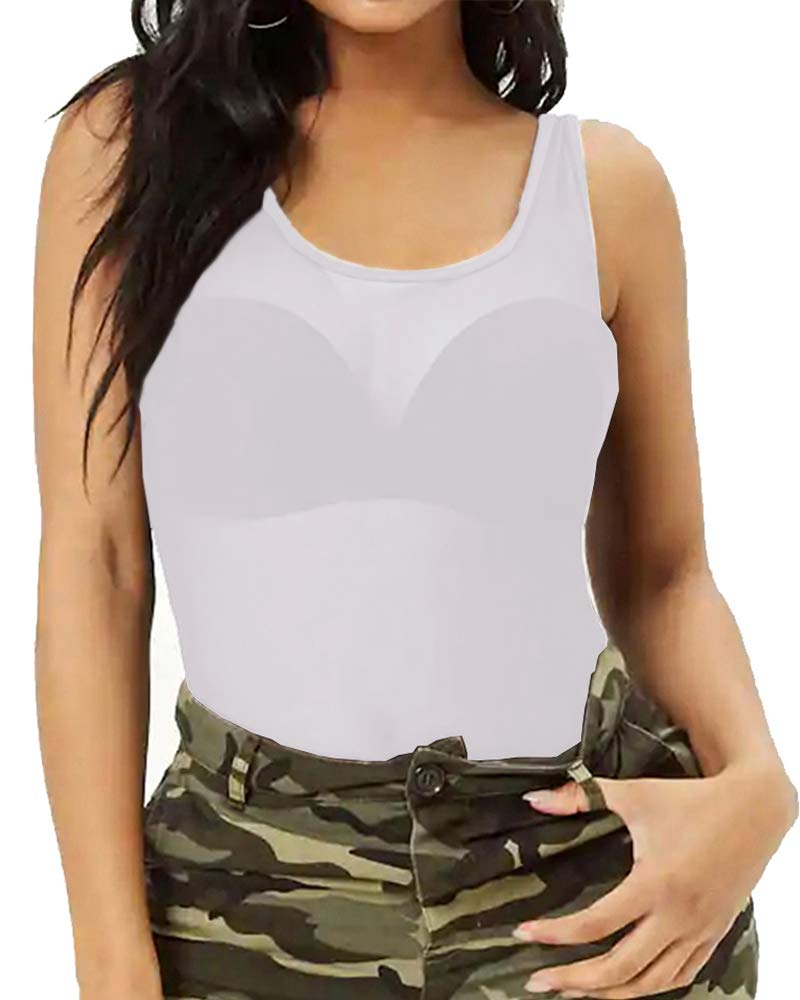 Allchic Women's Sheer Mesh Tank Tops - Sexy See-Through Scoop Neck Blouses & Sleeveless Summer Tops for Clubwear, Beach Outfits & Night Out Fashion