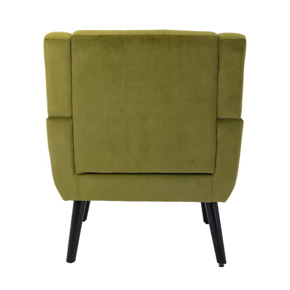 Modern Velvet Upholstered Accent Chair with Black Wooden Legs - Buttonless Tufted Armchair, Ergonomic Single Sofa with Padded Cushion - Comfortable Club Chair for Living Room, Bedroom & Office - Perfect for Relaxing, Reading or Enhancing Home Decor