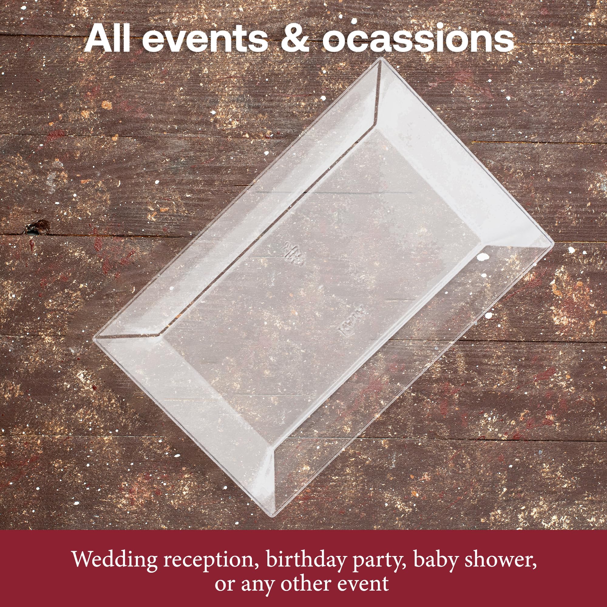 Smarty Had A Party 120 Elegant Disposable Plastic Dessert Plates - Heavy Duty Clear Rectangle Appetizer & Salad Plates for Weddings, Birthday Parties, Baby Showers & Special Events - Perfect for Catering, Buffets & Home Entertaining