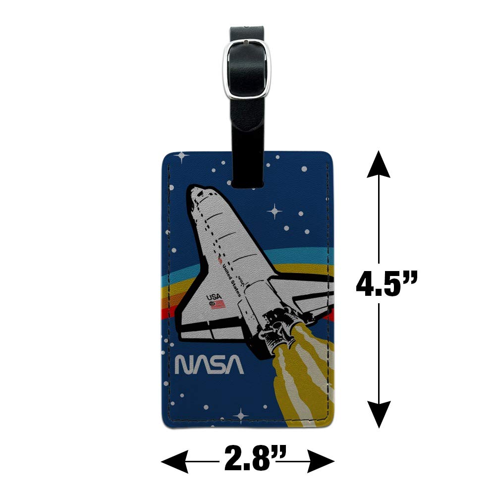 NASA Logo Space Shuttle Leather Luggage Tag - Rectangle ID Card Holder for Travel, Business & Everyday Use