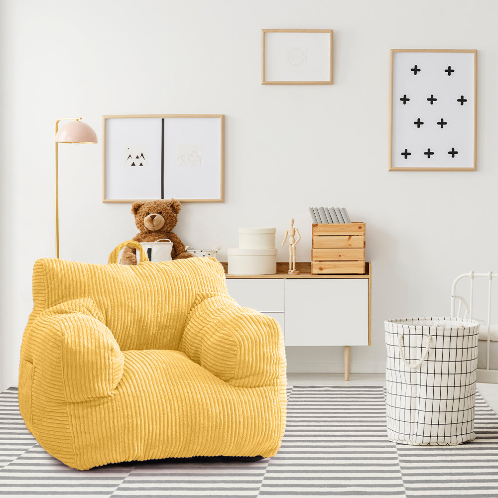 MAXYOYO Kids Bean Bag Chair - Soft Corduroy Bean Bag Couch with Armrests for Children's Room, Nursery & Playroom (Light Yellow) - Perfect for Reading, Gaming & Relaxing